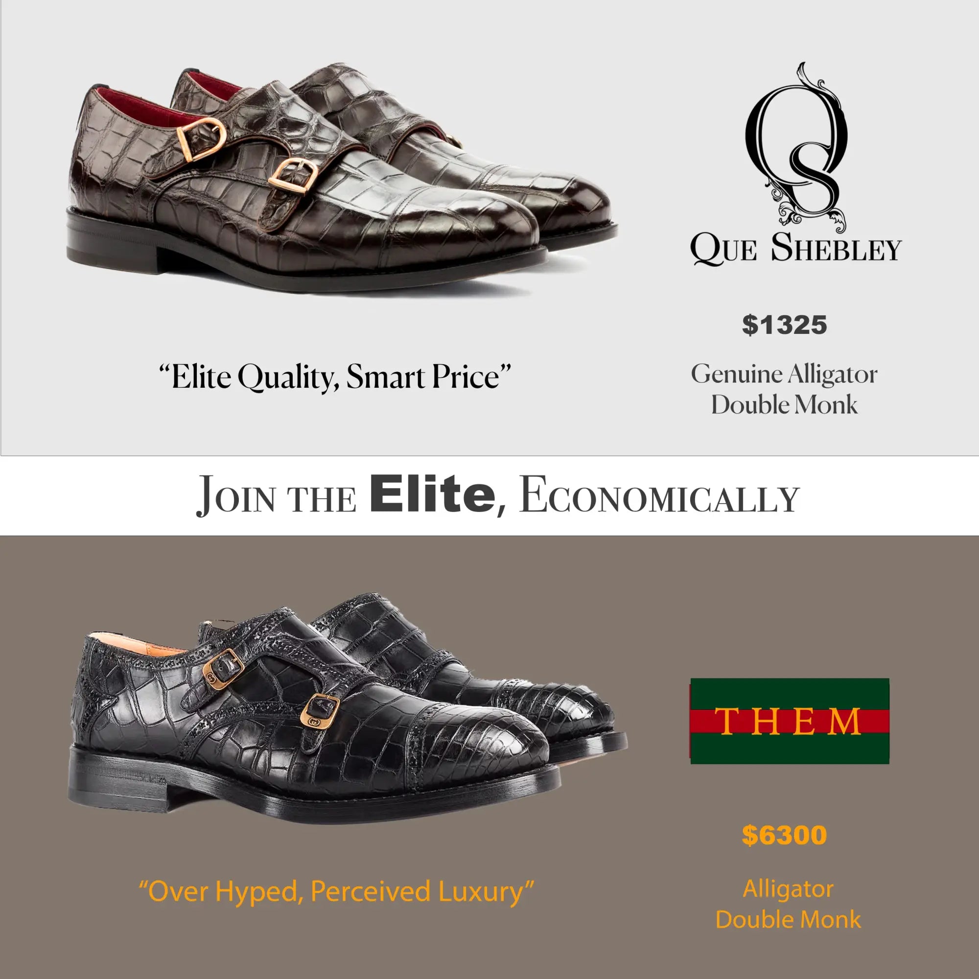 Alligator double monk shoes.