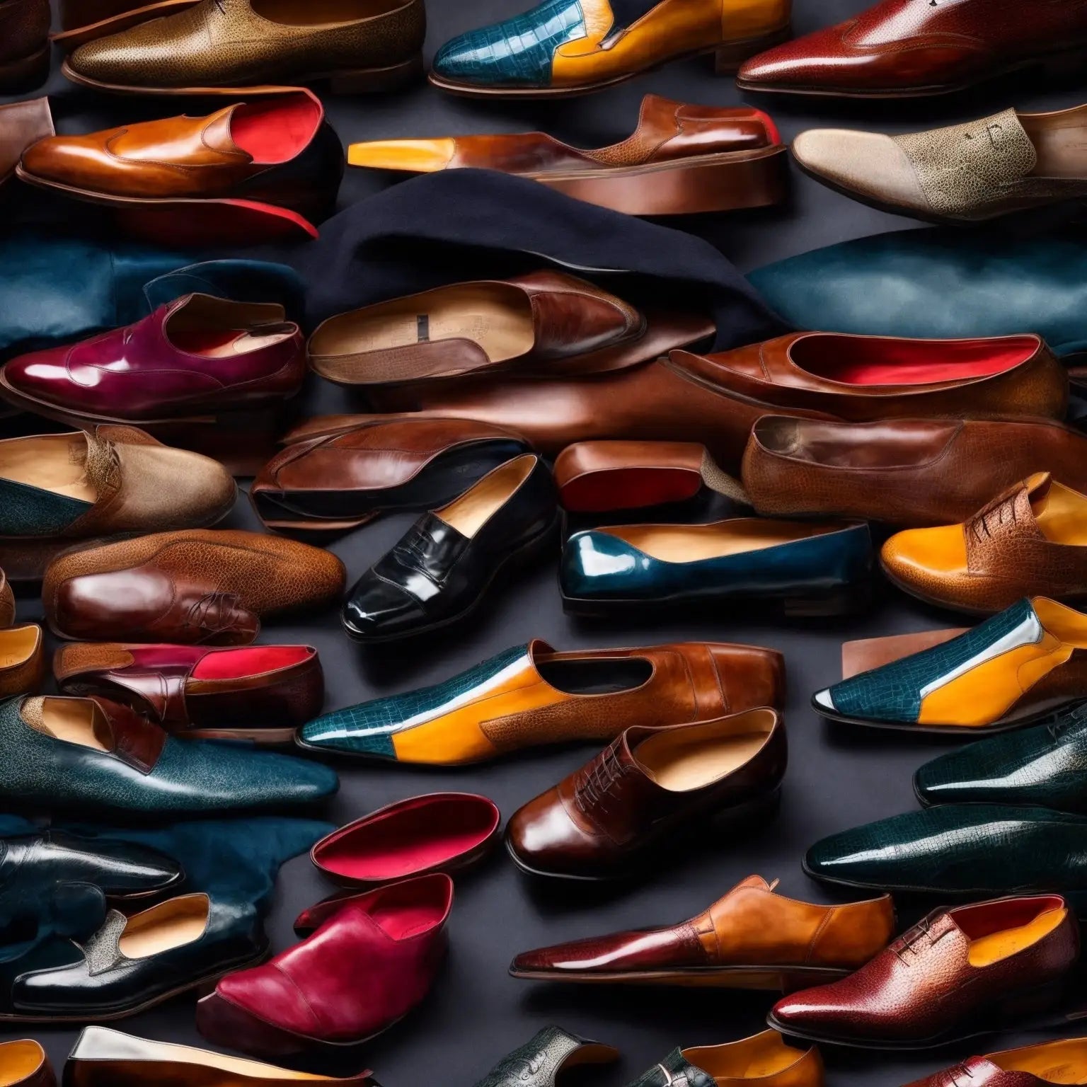 Assorted leather dress shoes.