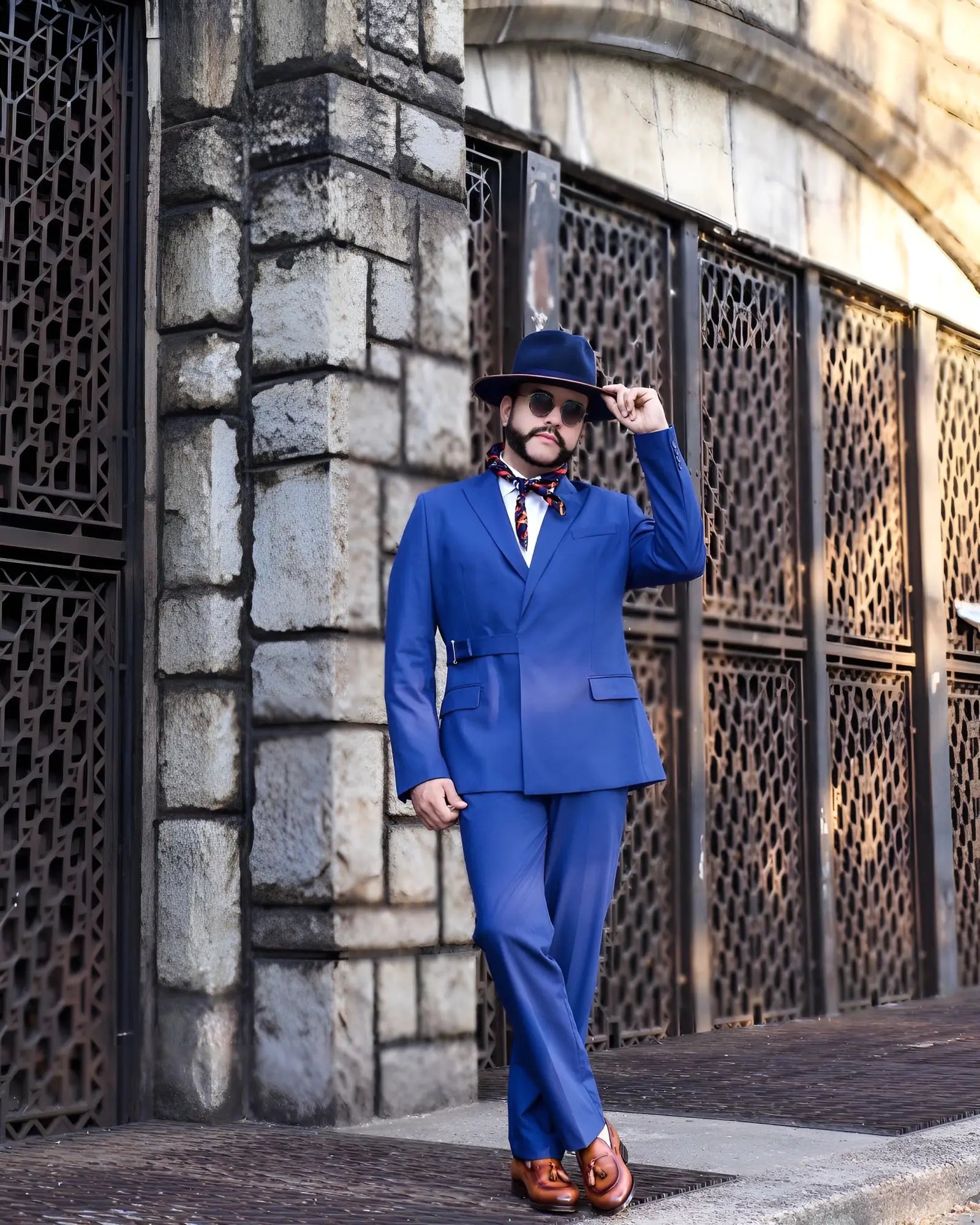 Man in blue suit.