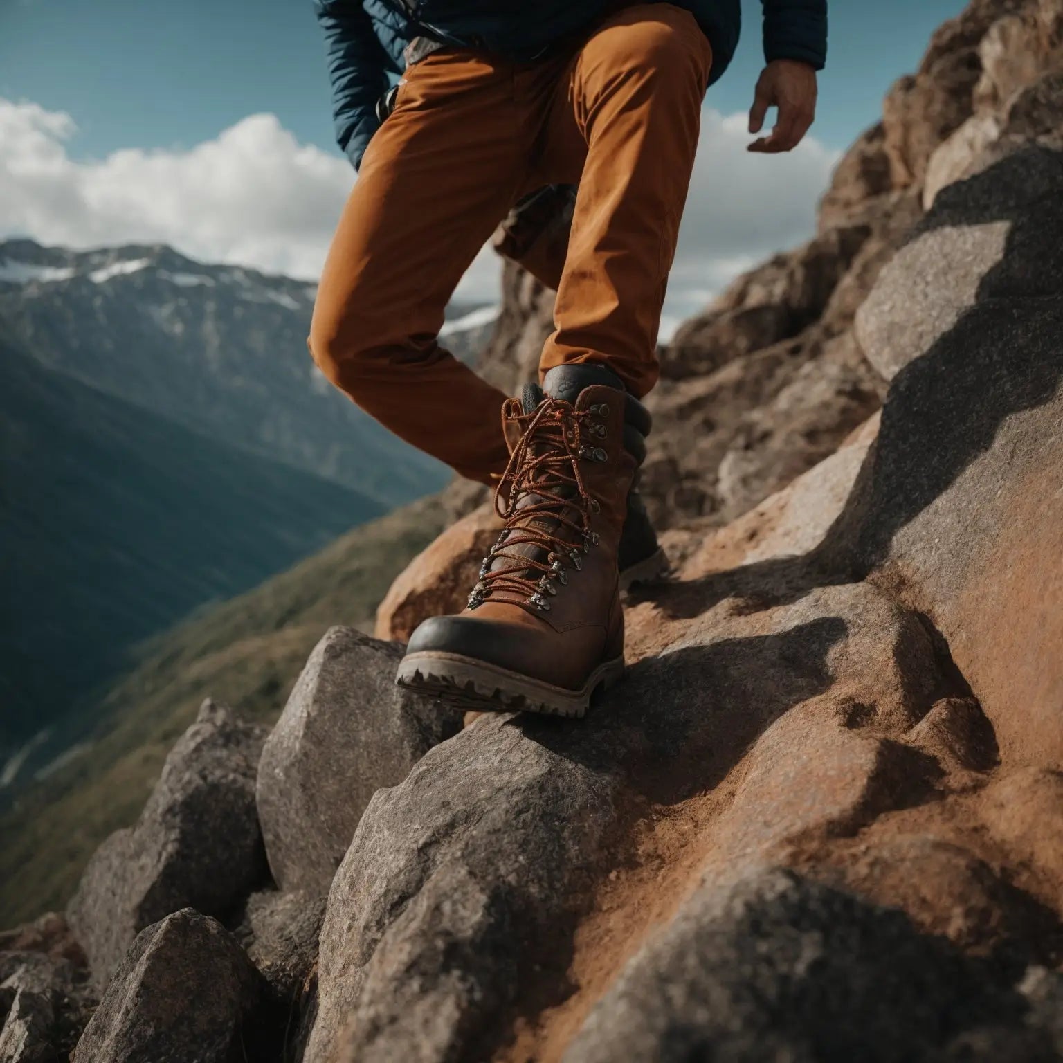 Brown leather hiking boot.