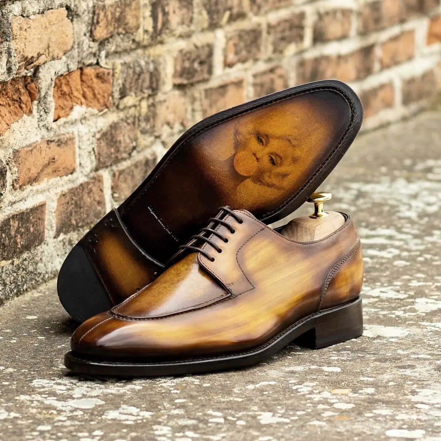 Brown leather dress shoes.