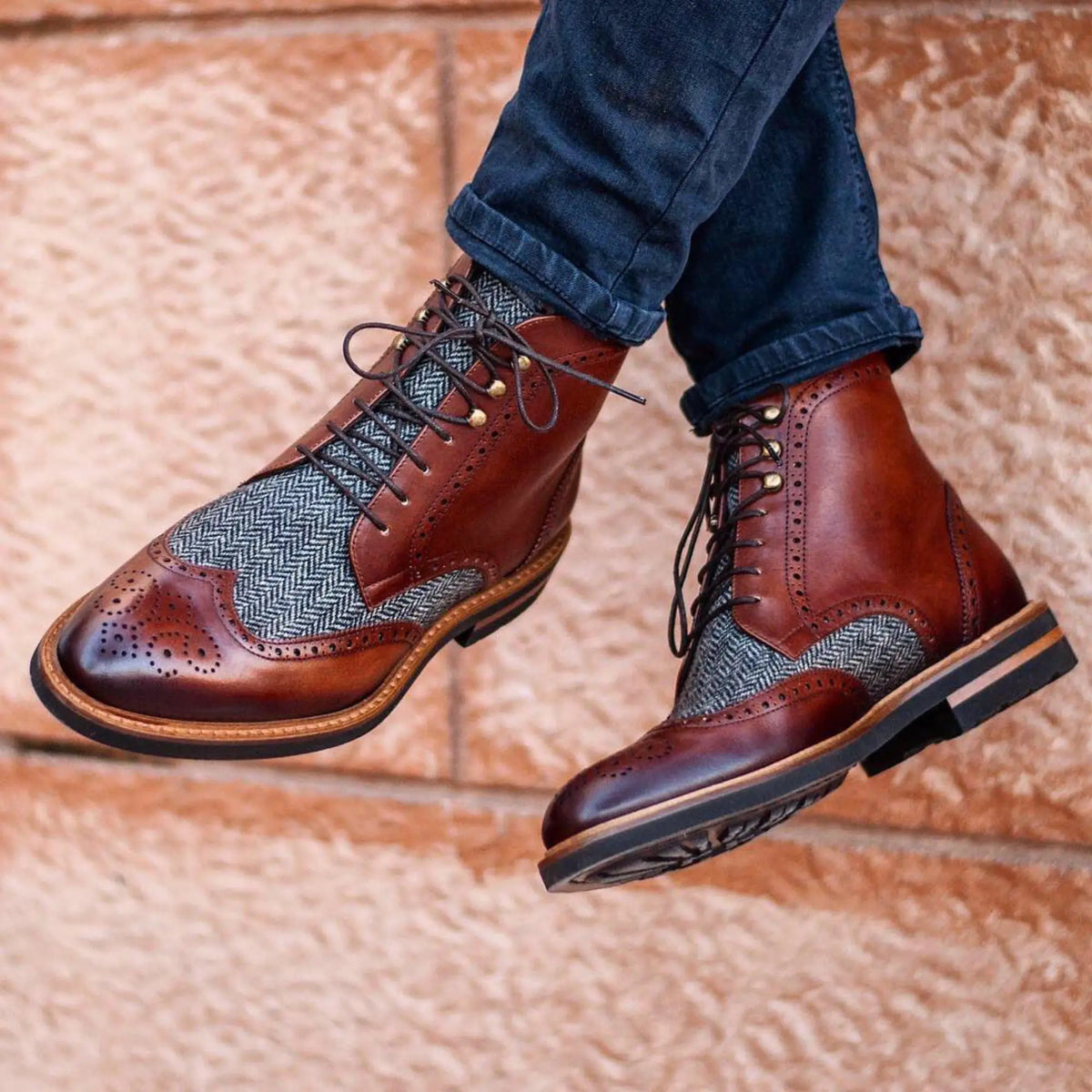 Southern Gents military brogue boot Military Brogue Boots in Black Box Calf Leather. – HolloMen main image 2