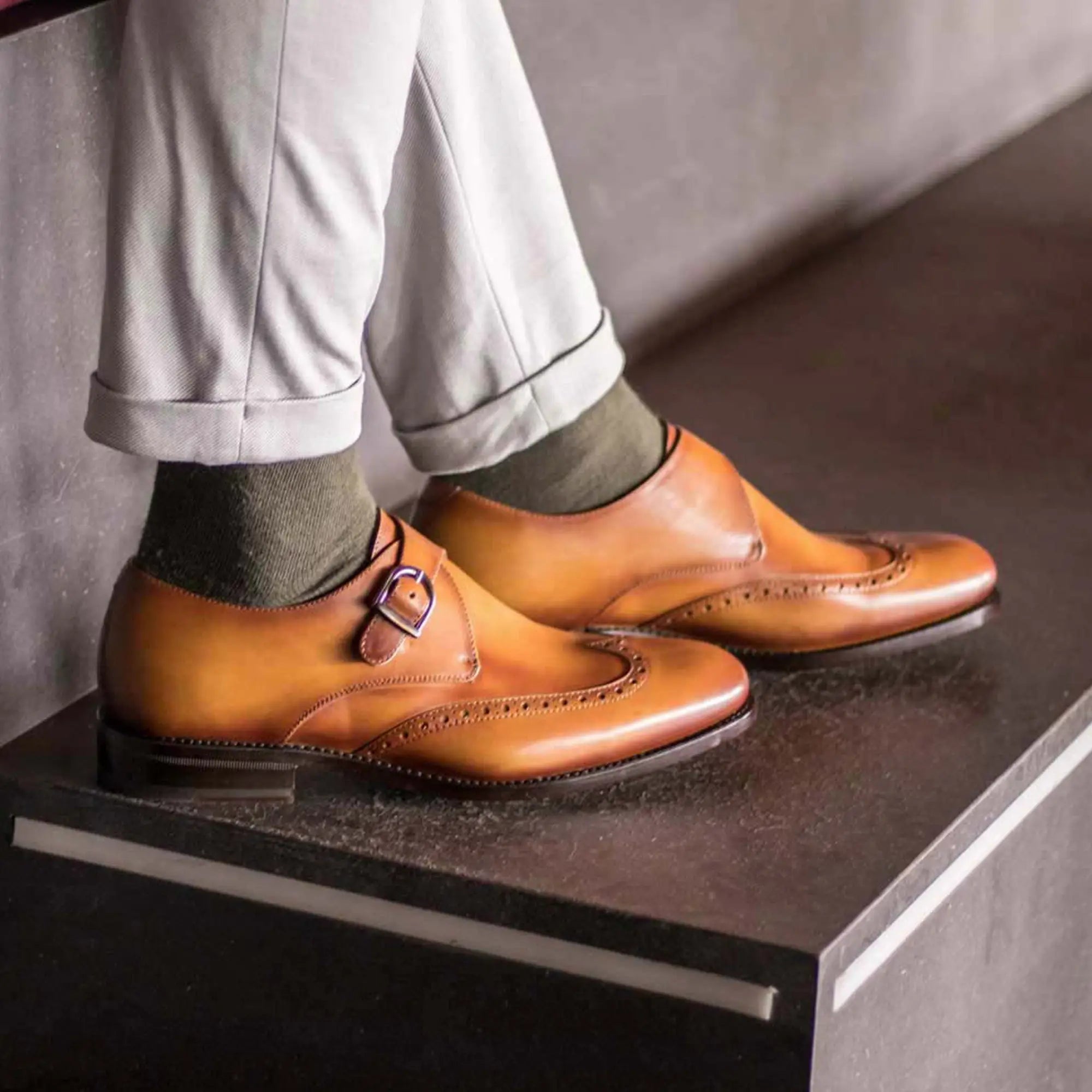 Luxury Patina Single Monk Shoes Collection