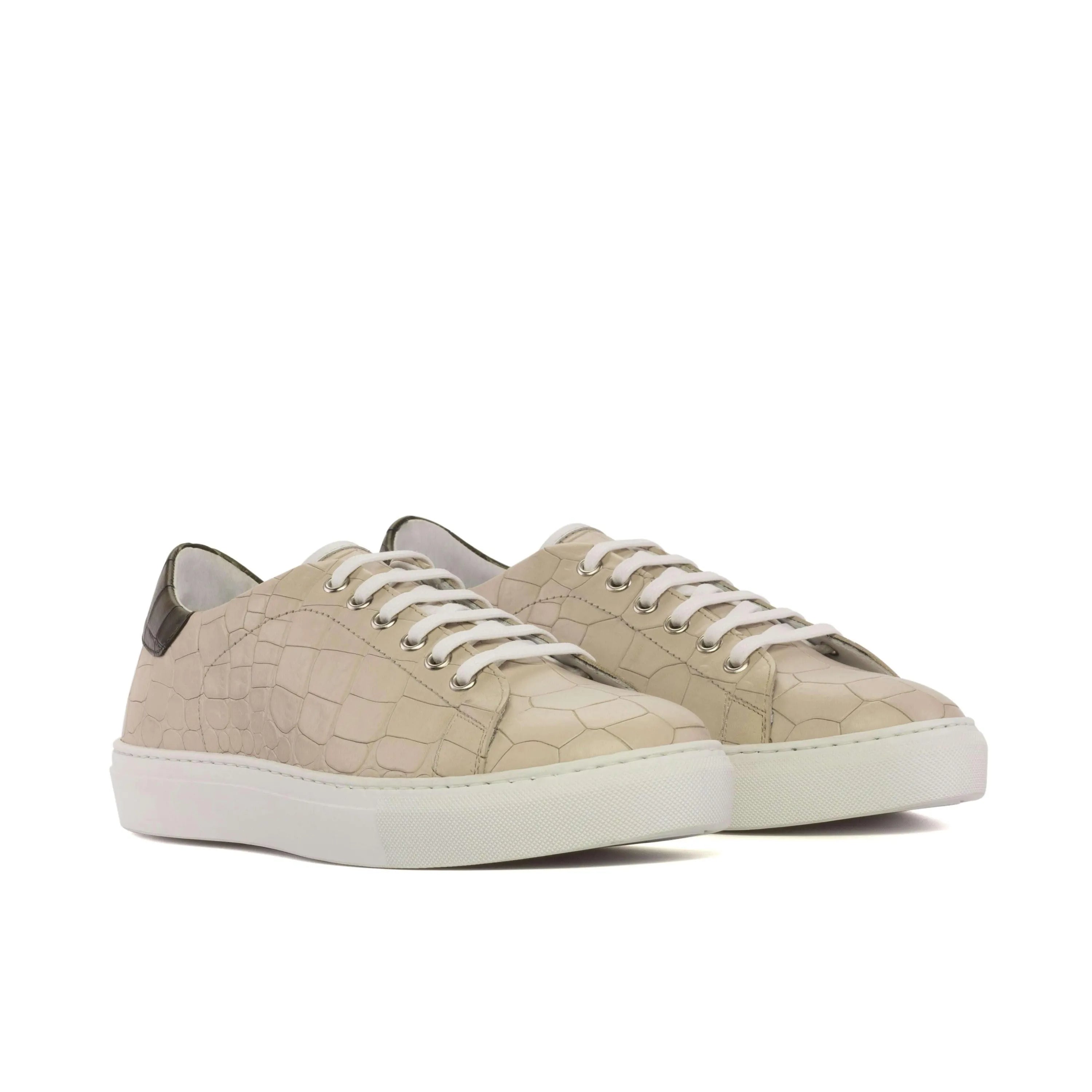 Beige leather 1720 Trainer Sneaker with white soles and stylish cupsole design