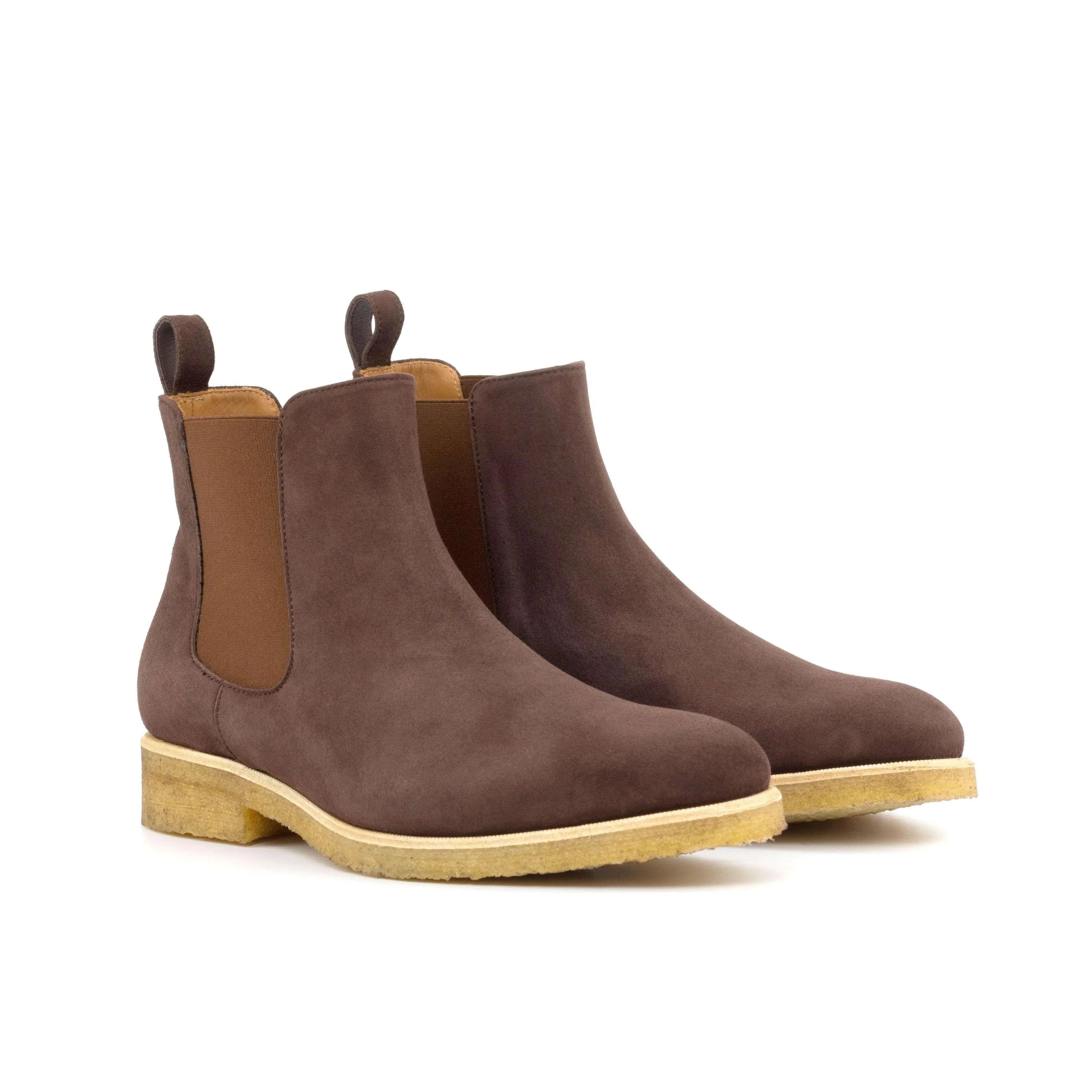 Pair of brown suede Chelsea Boots, ideal luxury bespoke shoes for men