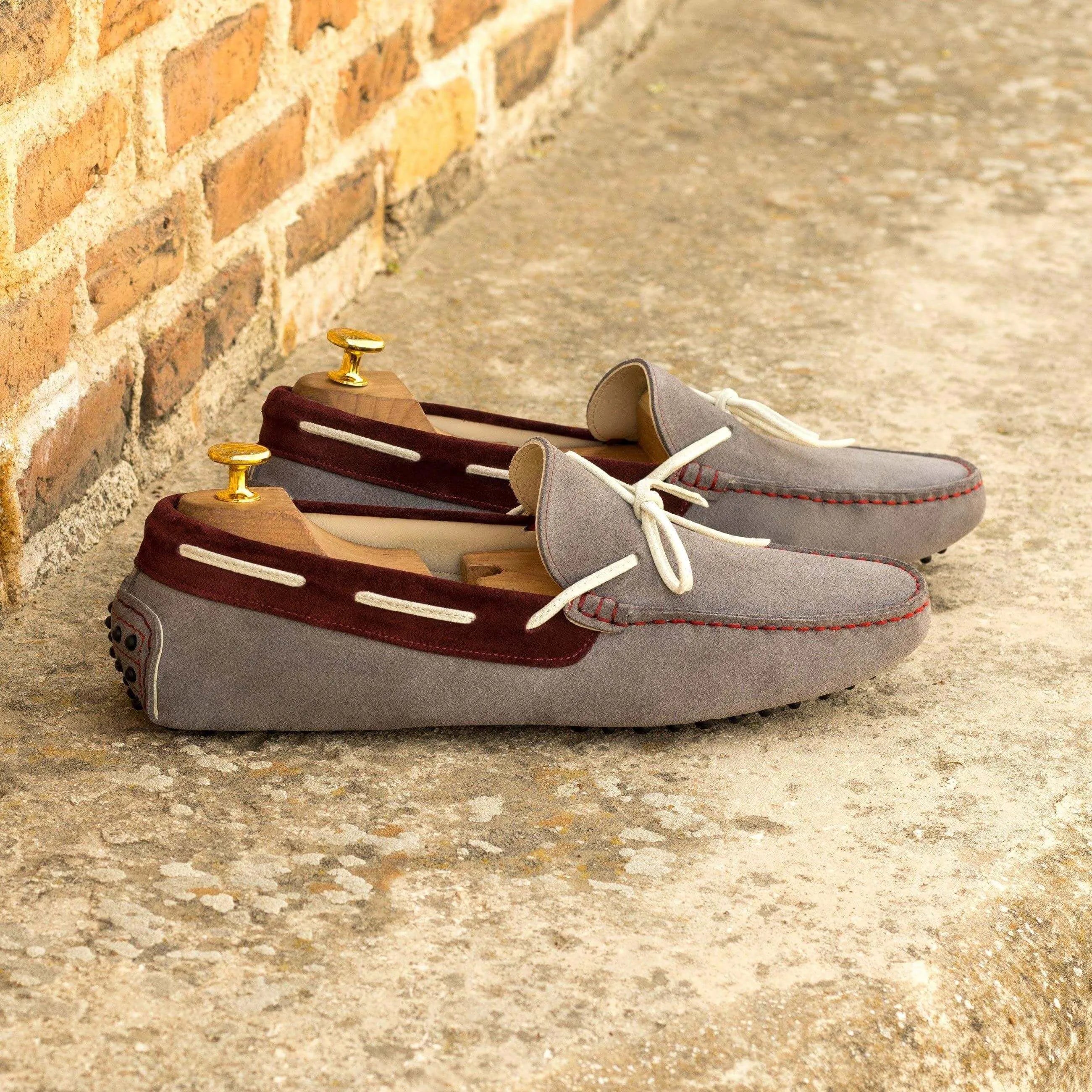 Gray suede driving loafers from the 1986 Driver collection, ideal for comfortable wear