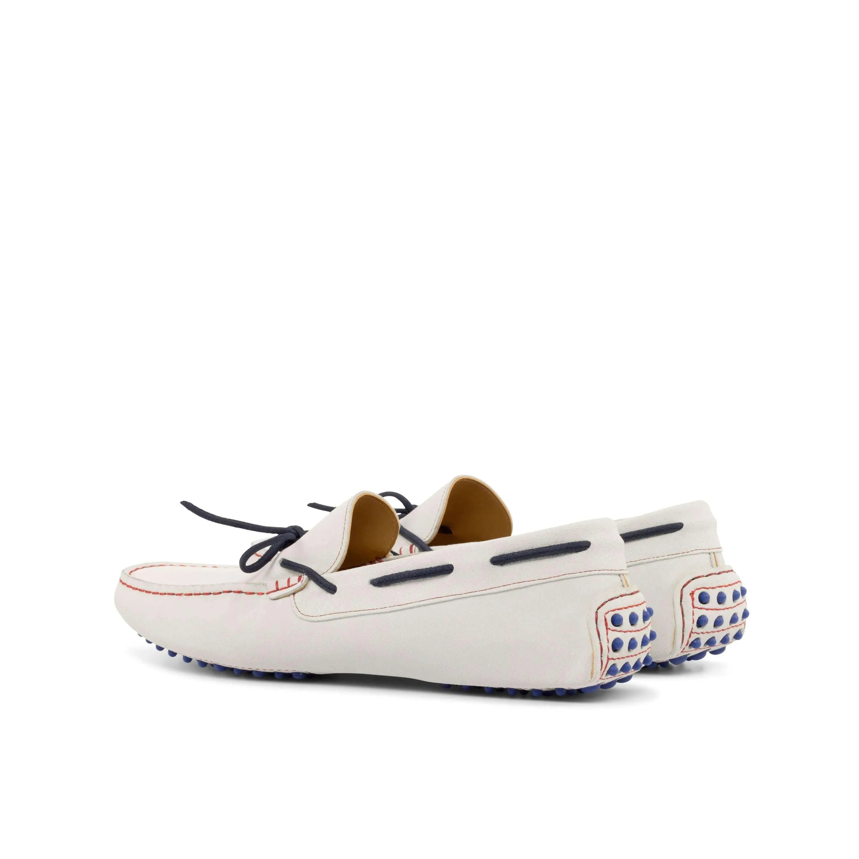 White leather 1989 Driver II driving moccasins with rubber soles for stylish comfort