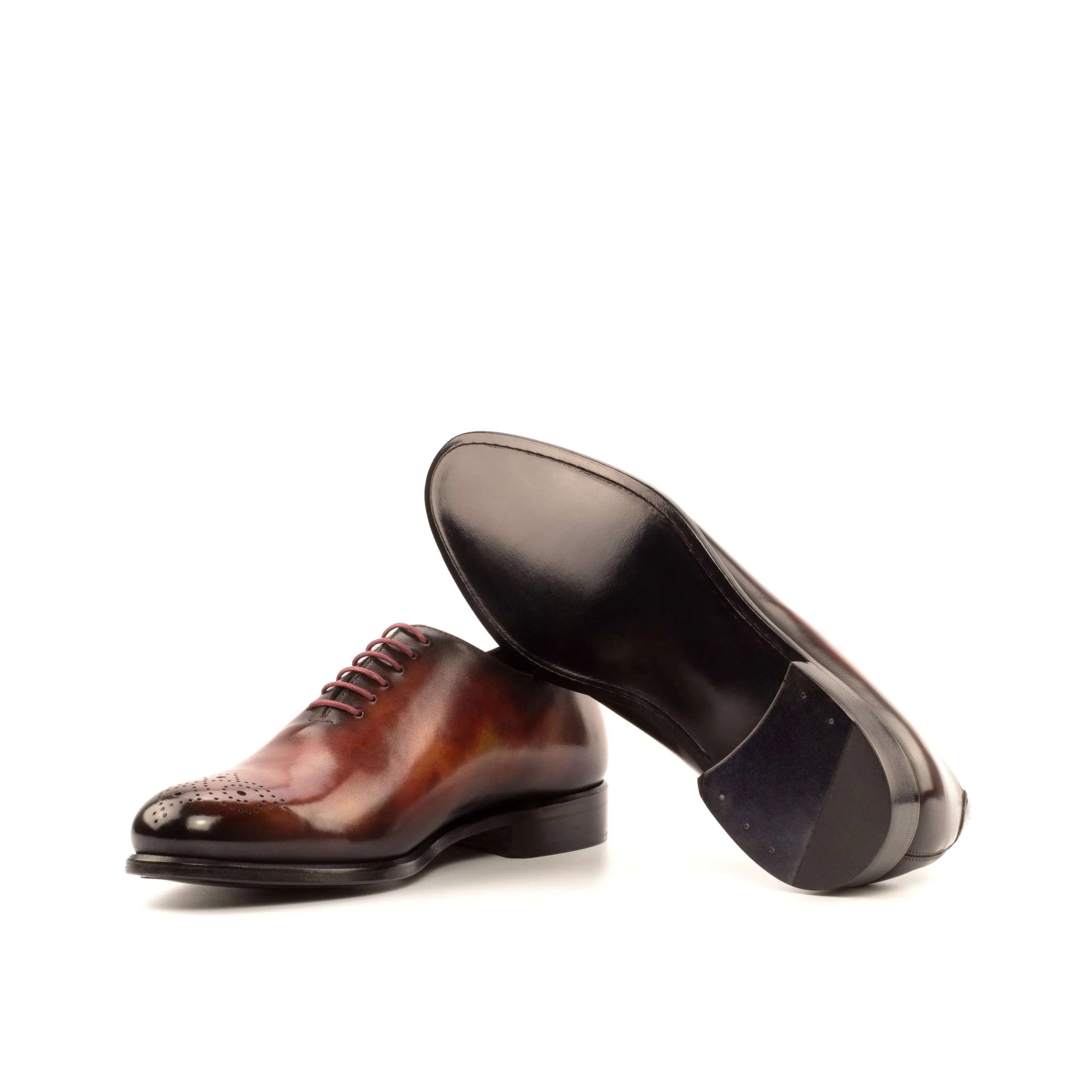 Brown leather dress shoes from 50 Whole Cut Patina, luxury bespoke shoes for men