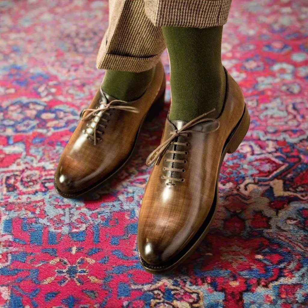 Brown leather 5907 Whole Cut Patina Shoes featuring exquisite patina finish