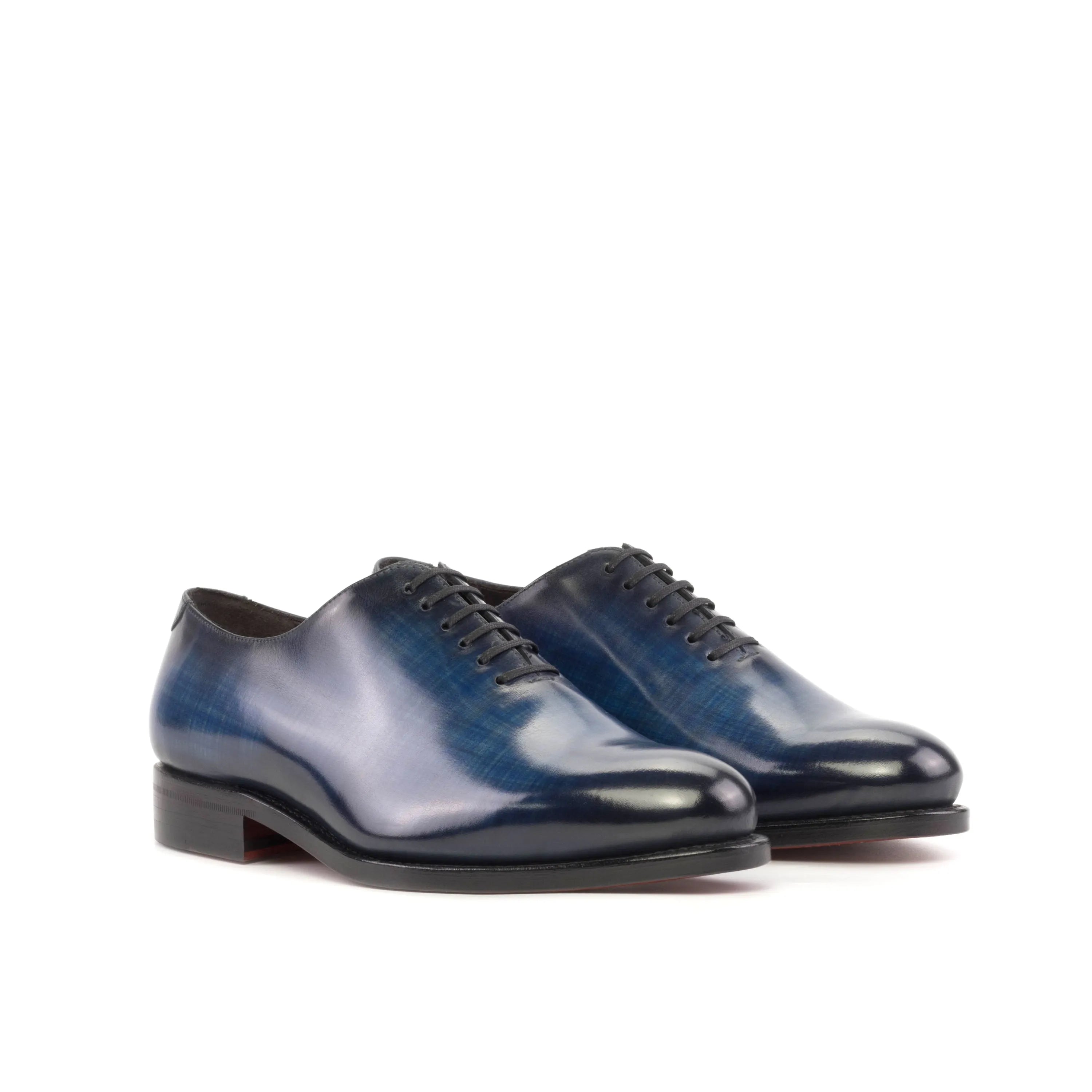 Blue leather 5912 Whole Cut Patina Shoes showcasing elegant cut patina style