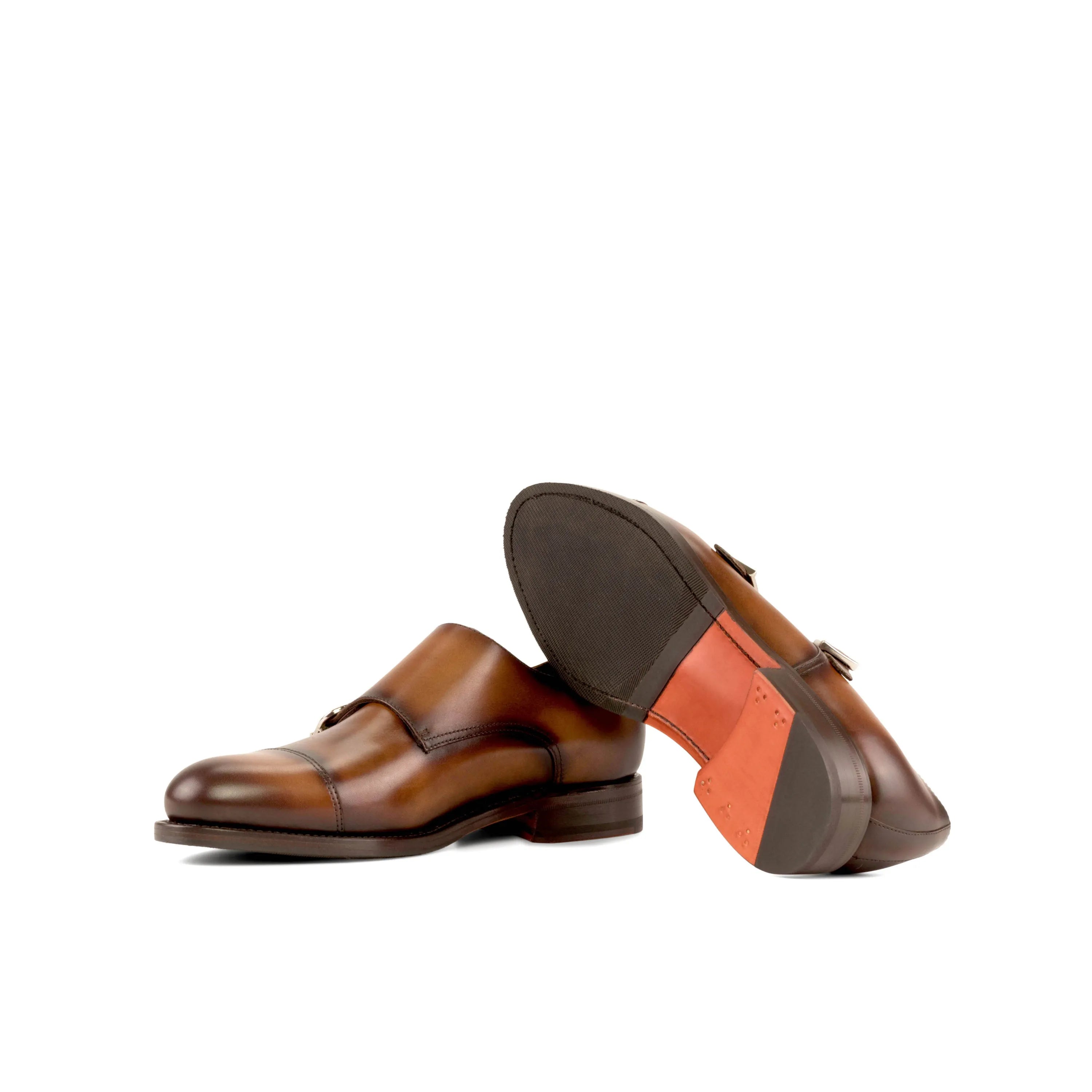 Brown leather 5930 Double Monk Shoes featuring a stylish double monk strap design