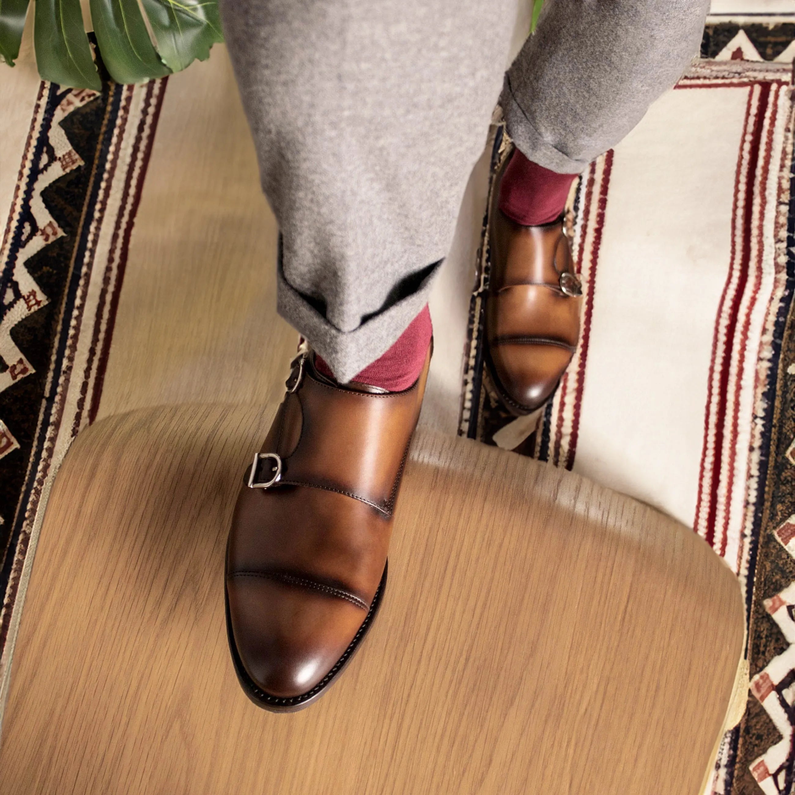 Brown leather double monk shoes from the 5930 Double Monk Shoes collection