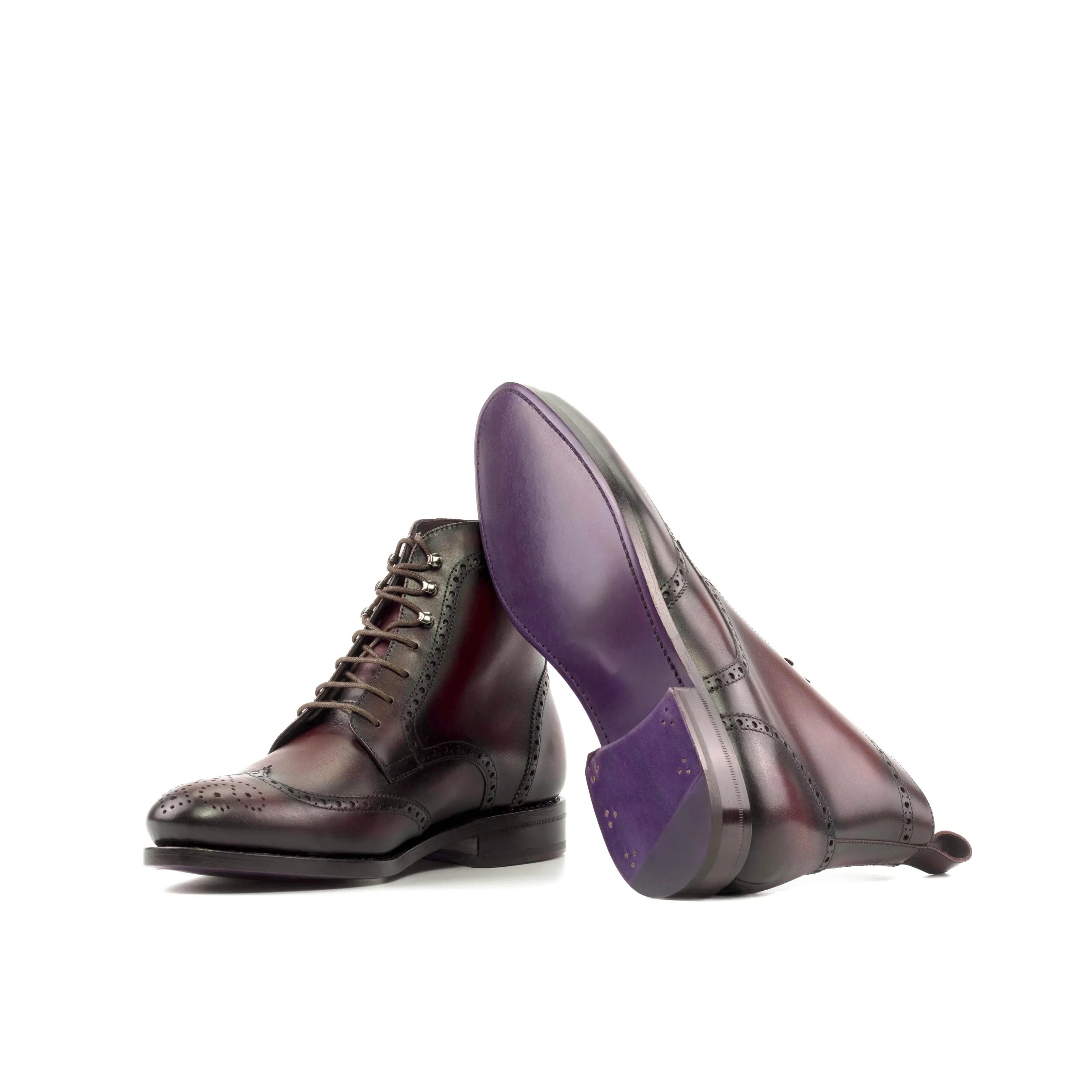 Burgundy calf leather lace-up Military Brogue Boots displayed as style 5956