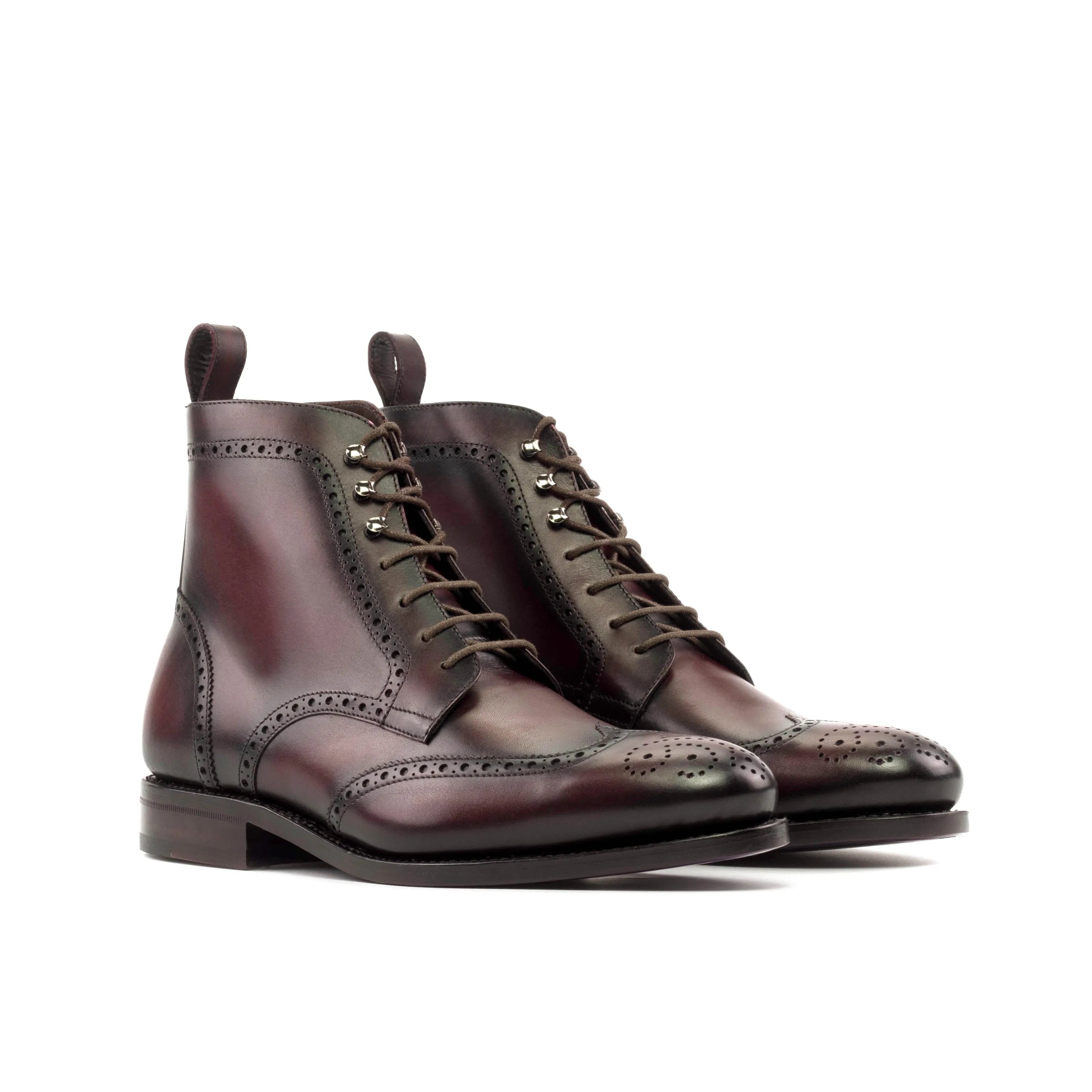 Burgundy calf leather military brogue boots, 5956 Military Brogue Boots displayed elegantly