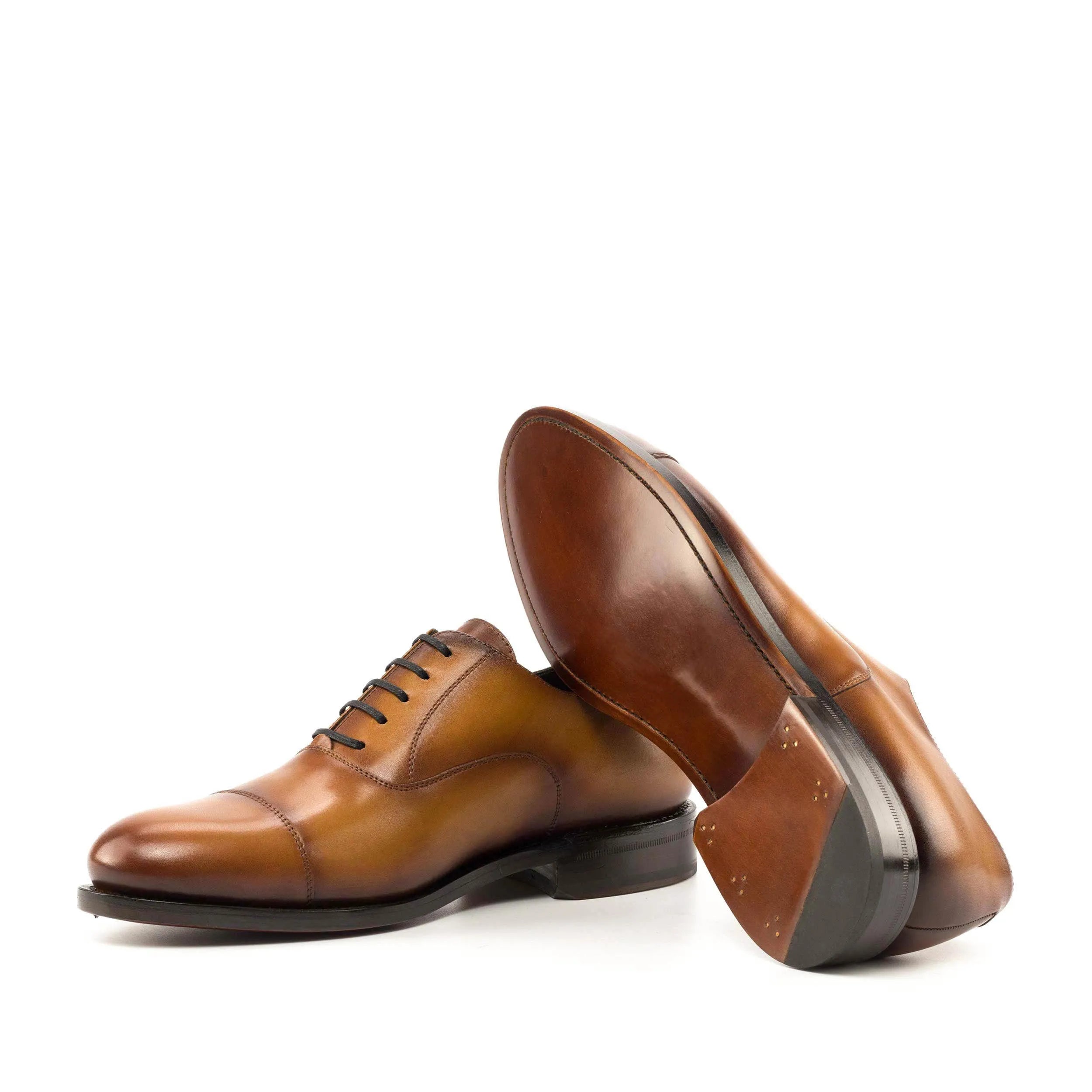 Pair of brown leather 6014 Oxford shoes, ideal luxury bespoke shoes for men