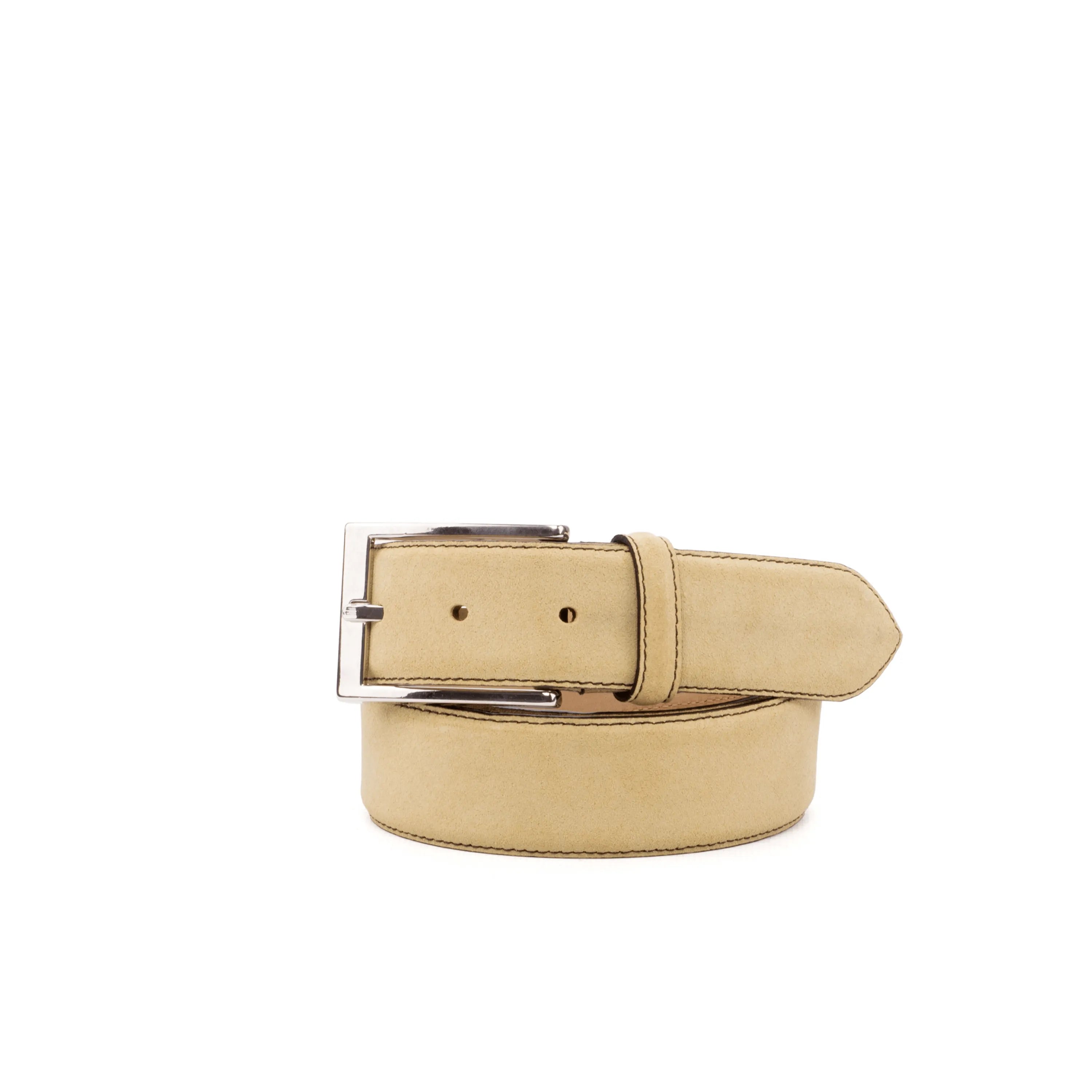 Beige leather Aaron Hamptons Belt featuring a stylish silver buckle