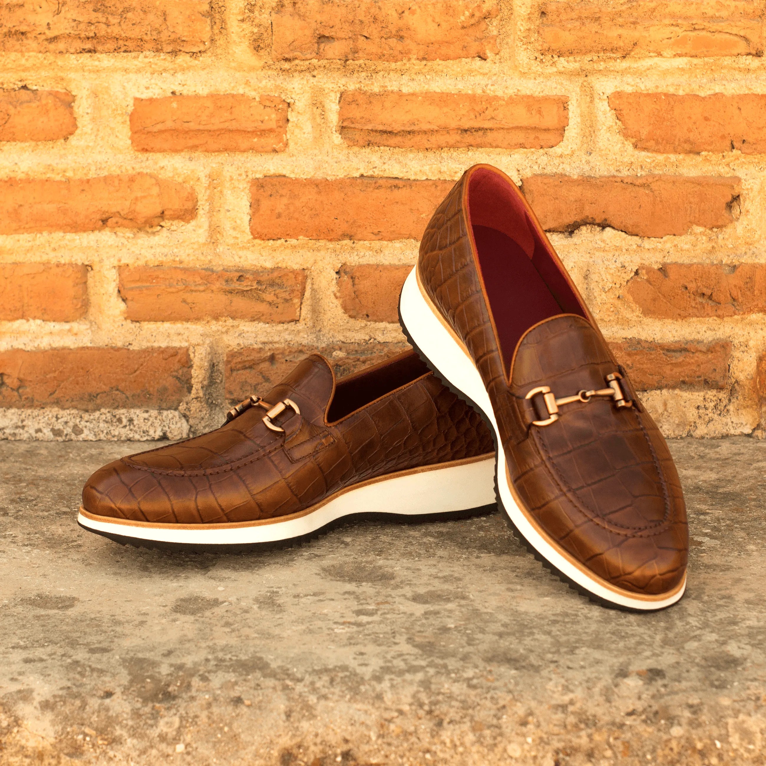 Brown leather Abia Loafers with white soles, ideal luxury bespoke shoes for men