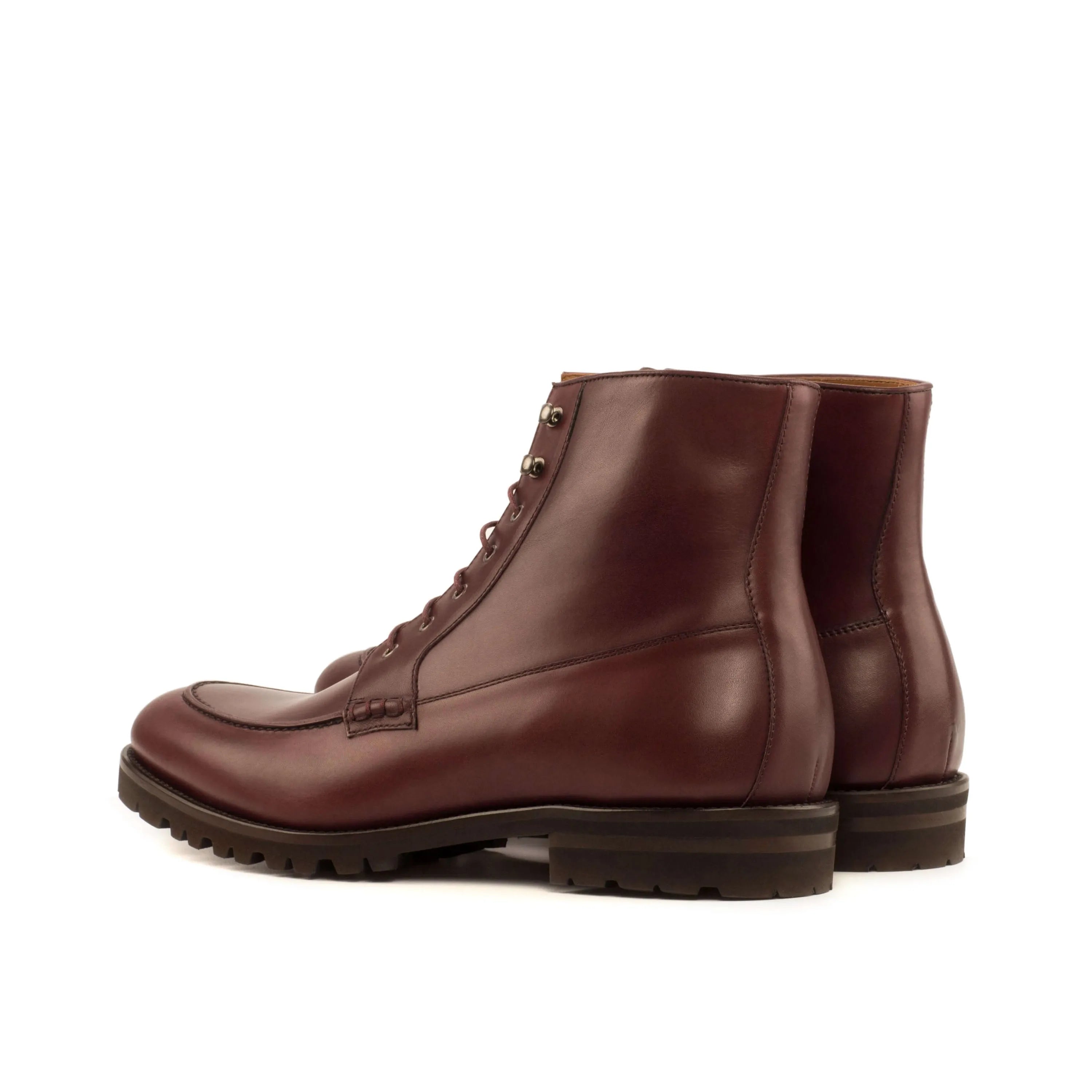 Burgundy leather ankle boots, stylish Abrilio Moc Boot for versatile dressing