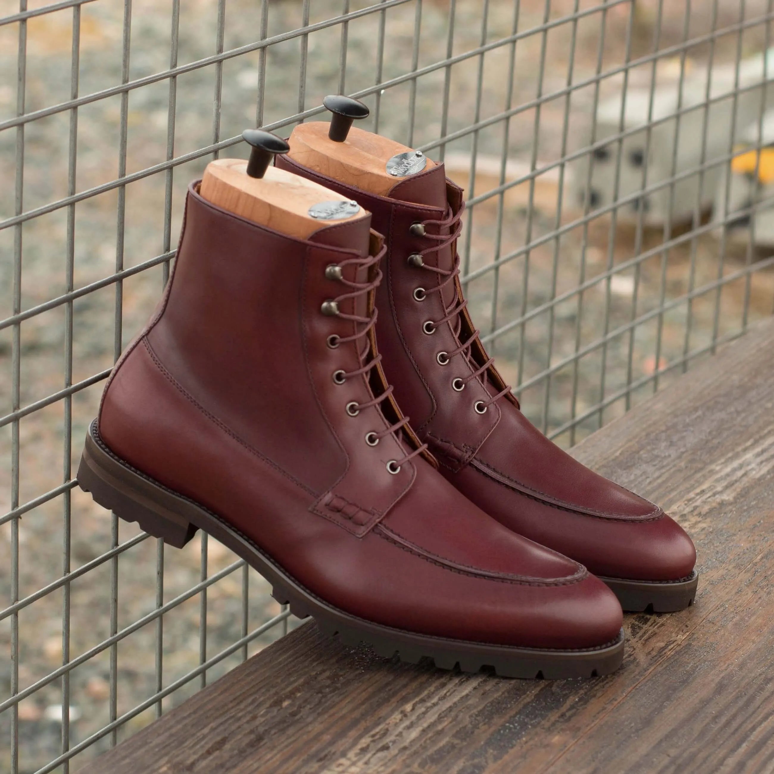 Burgundy leather lace-up Abrilio Moc Boot showcasing stylish craftsmanship
