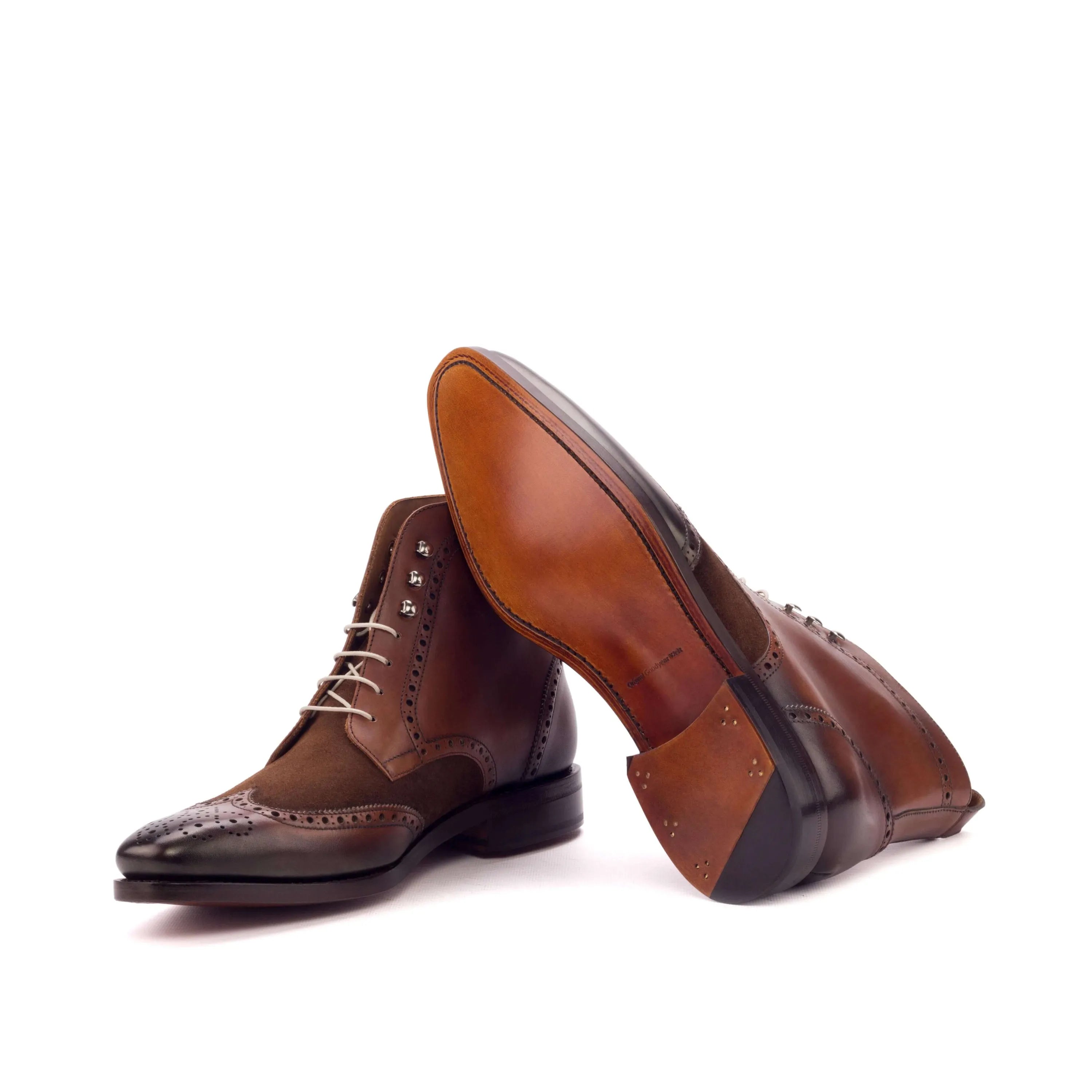 Brown leather and suede wingtip Abu Dhabi Military Brogue Boots II for stylish versatility