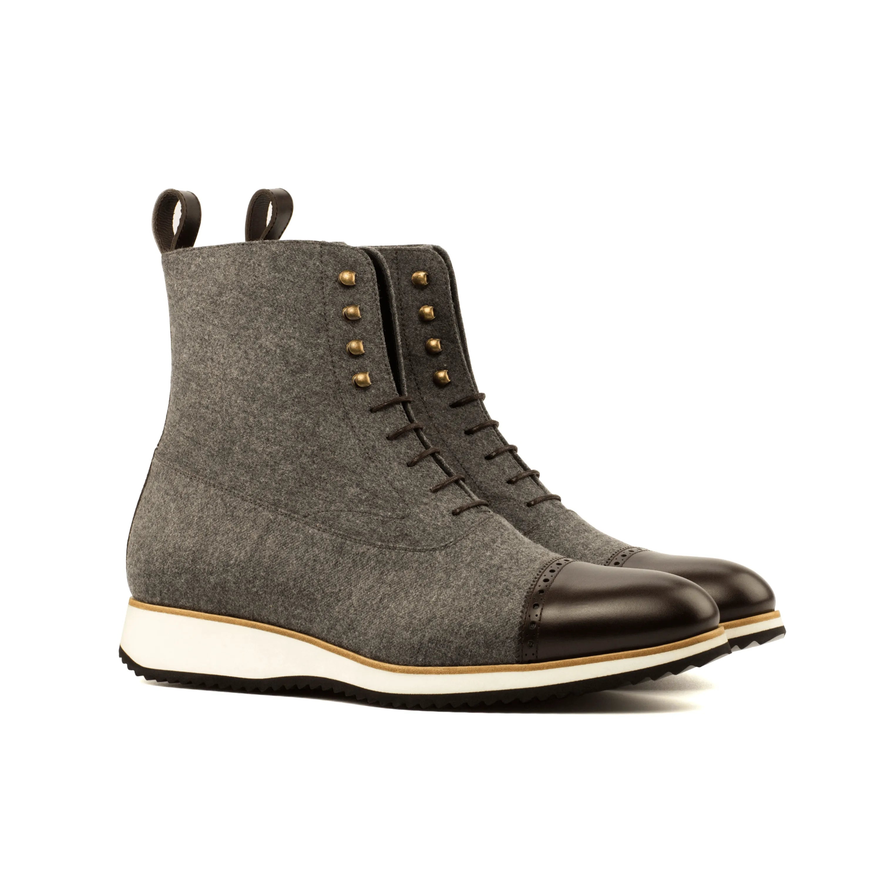 Gray felt lace-up Achilles Balmoral Boots II showcasing stylish elegance and comfort