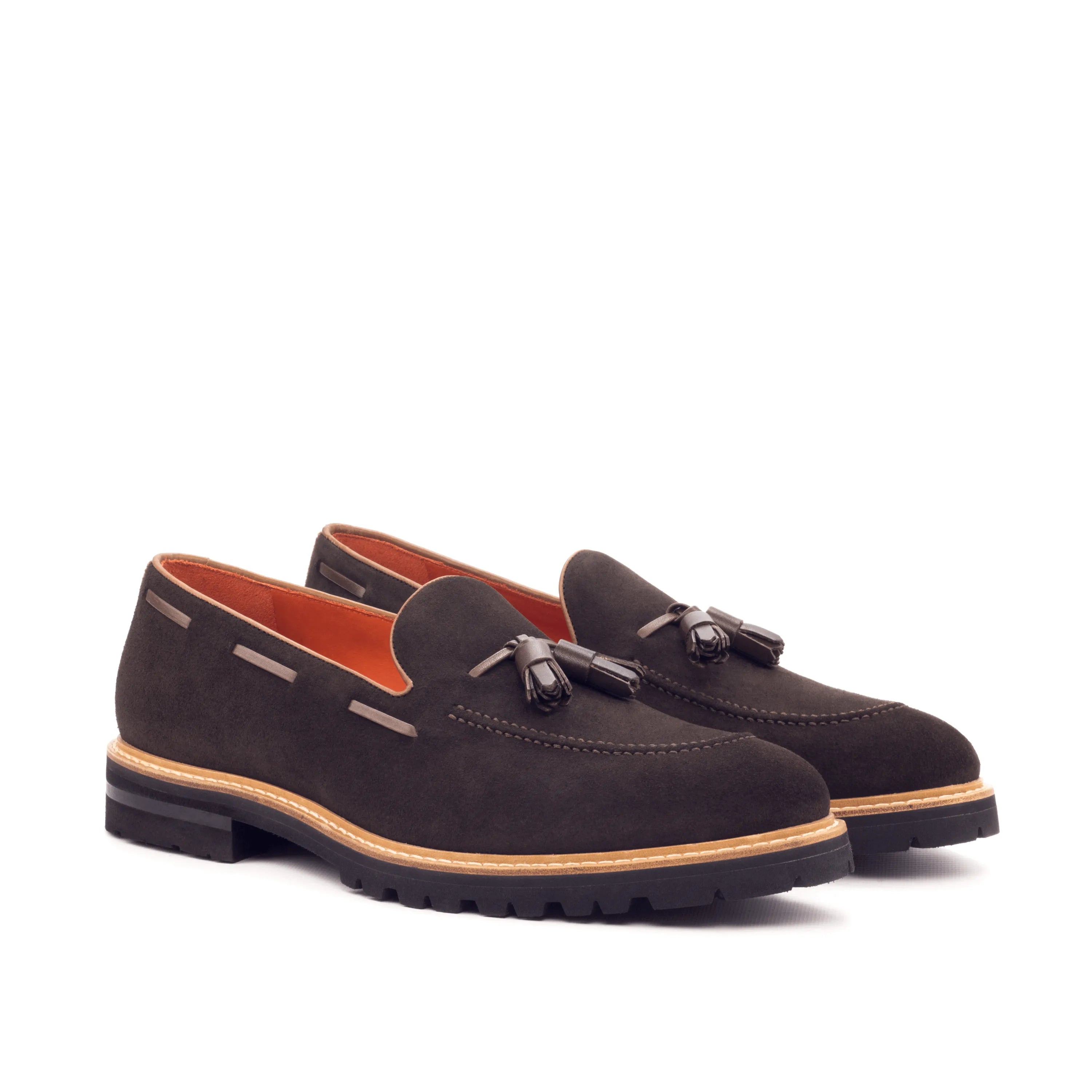 Brown suede tassel loafers from Achilles Loafers II, luxury bespoke shoes for men