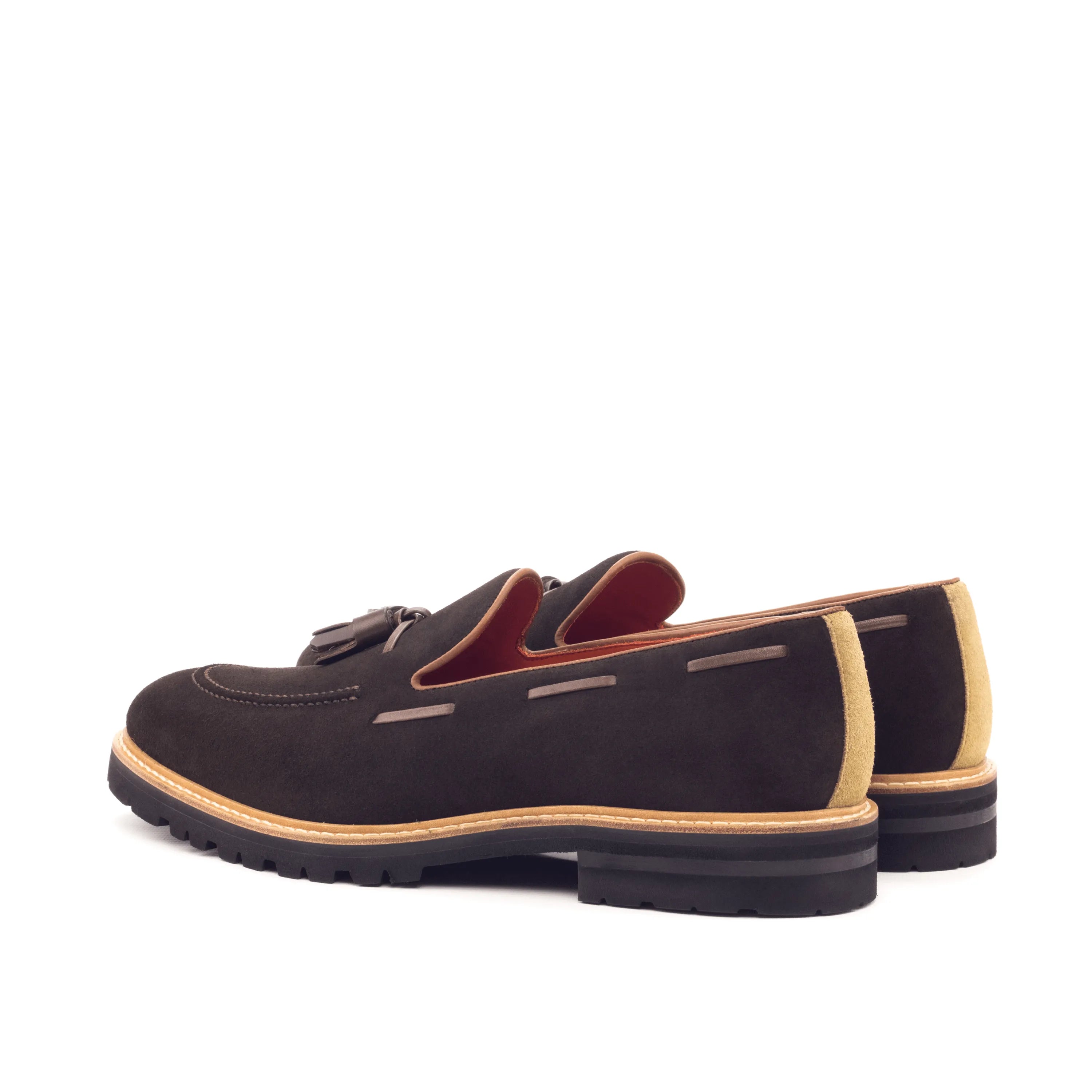 Brown suede tassel loafers from Achilles Loafers II, a luxury bespoke shoe for men