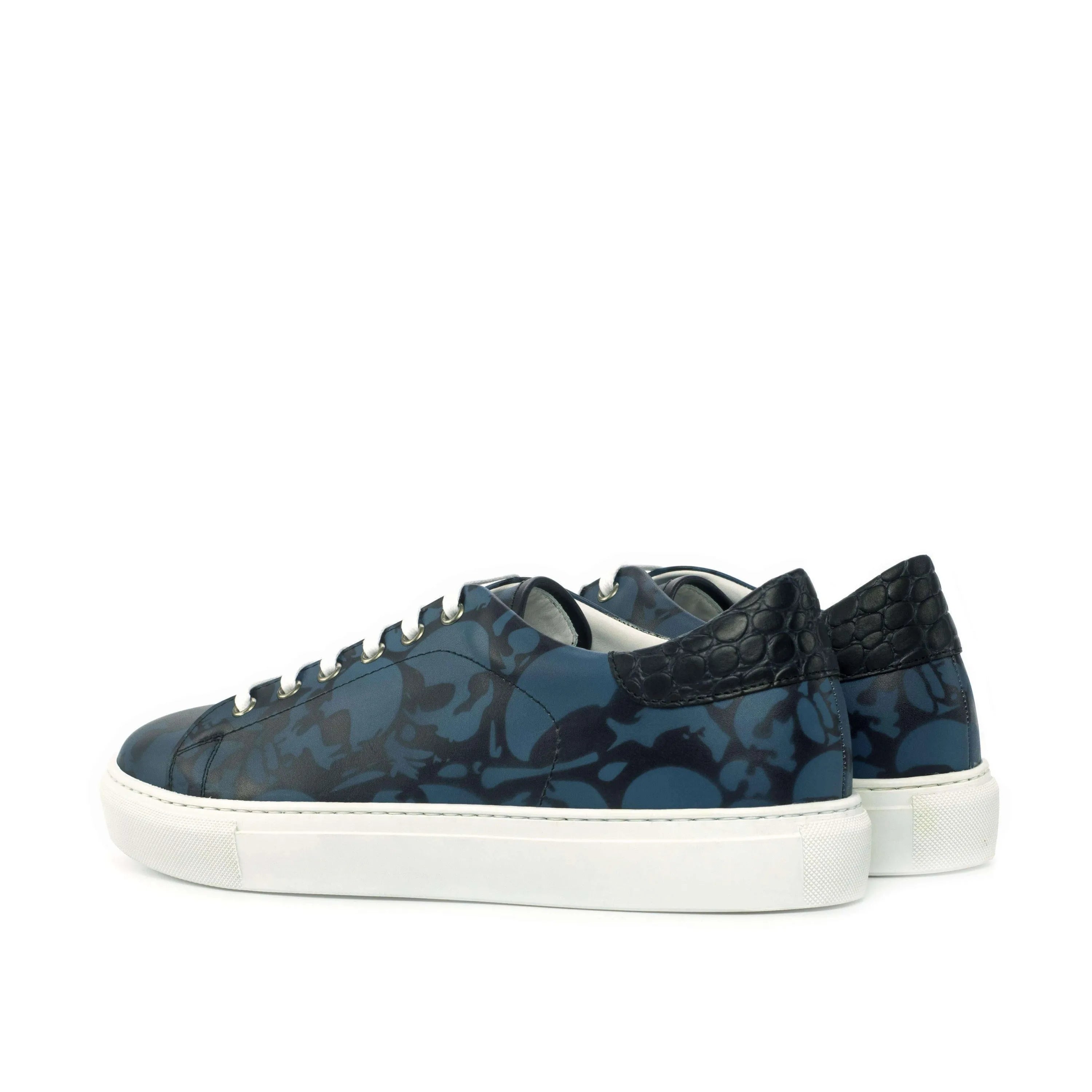 Blue floral leather sneakers, Adramalish Trainer Sneaker II, stylish cupsole trainer design
