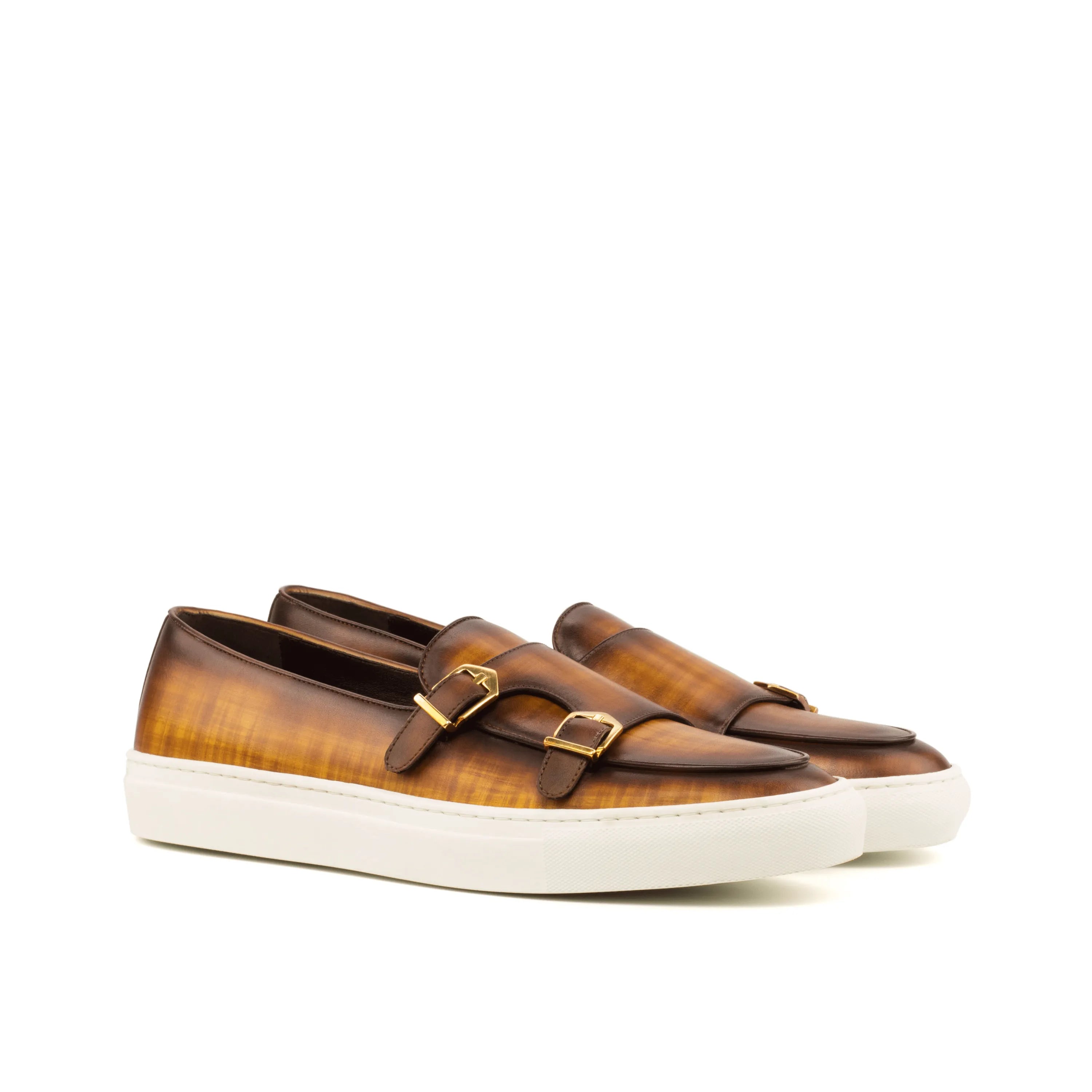 Brown leather double monk strap sneakers - Aelred Patina Monk Sneaker II