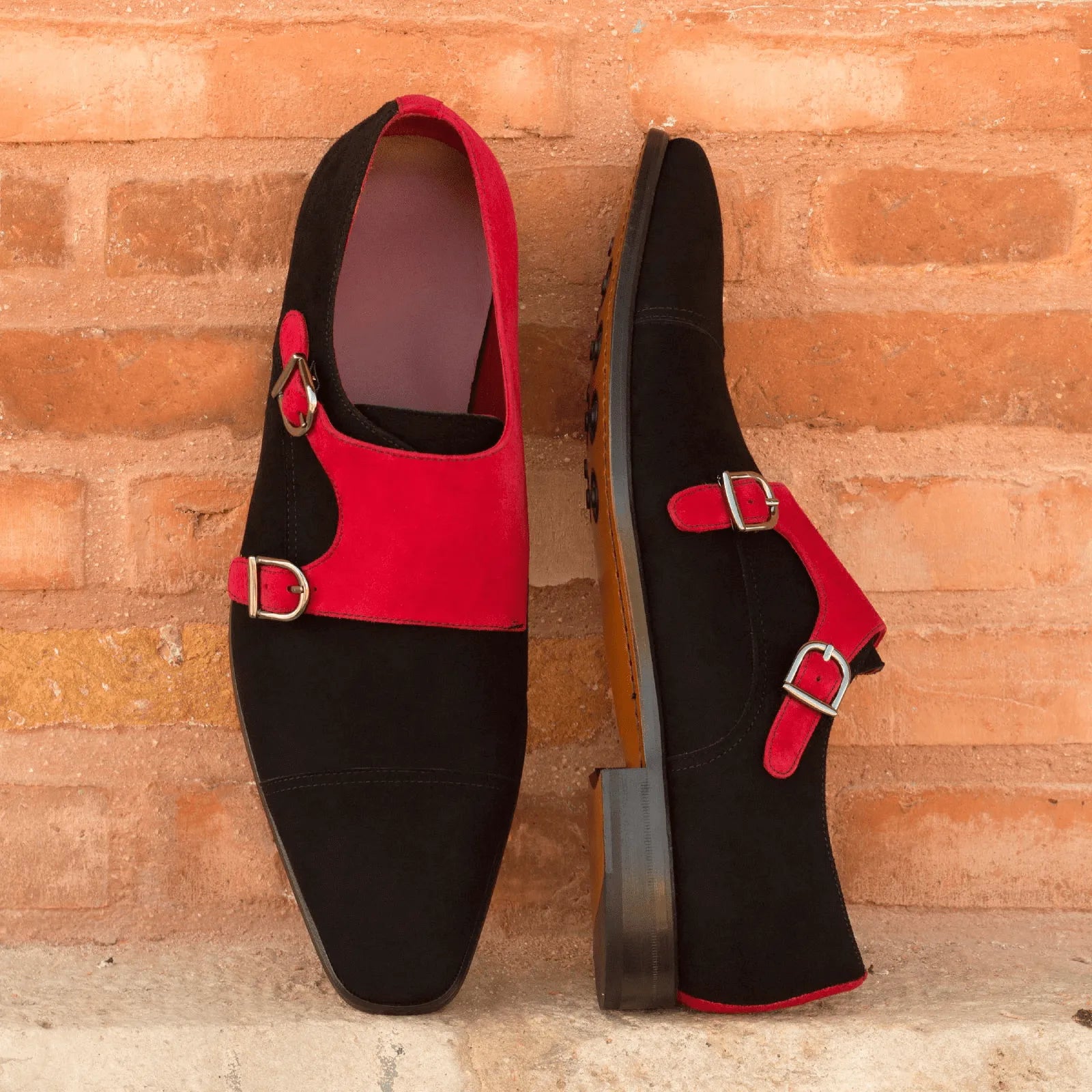Black and red Aias Double Monk strap shoes showcasing elegant double monk style