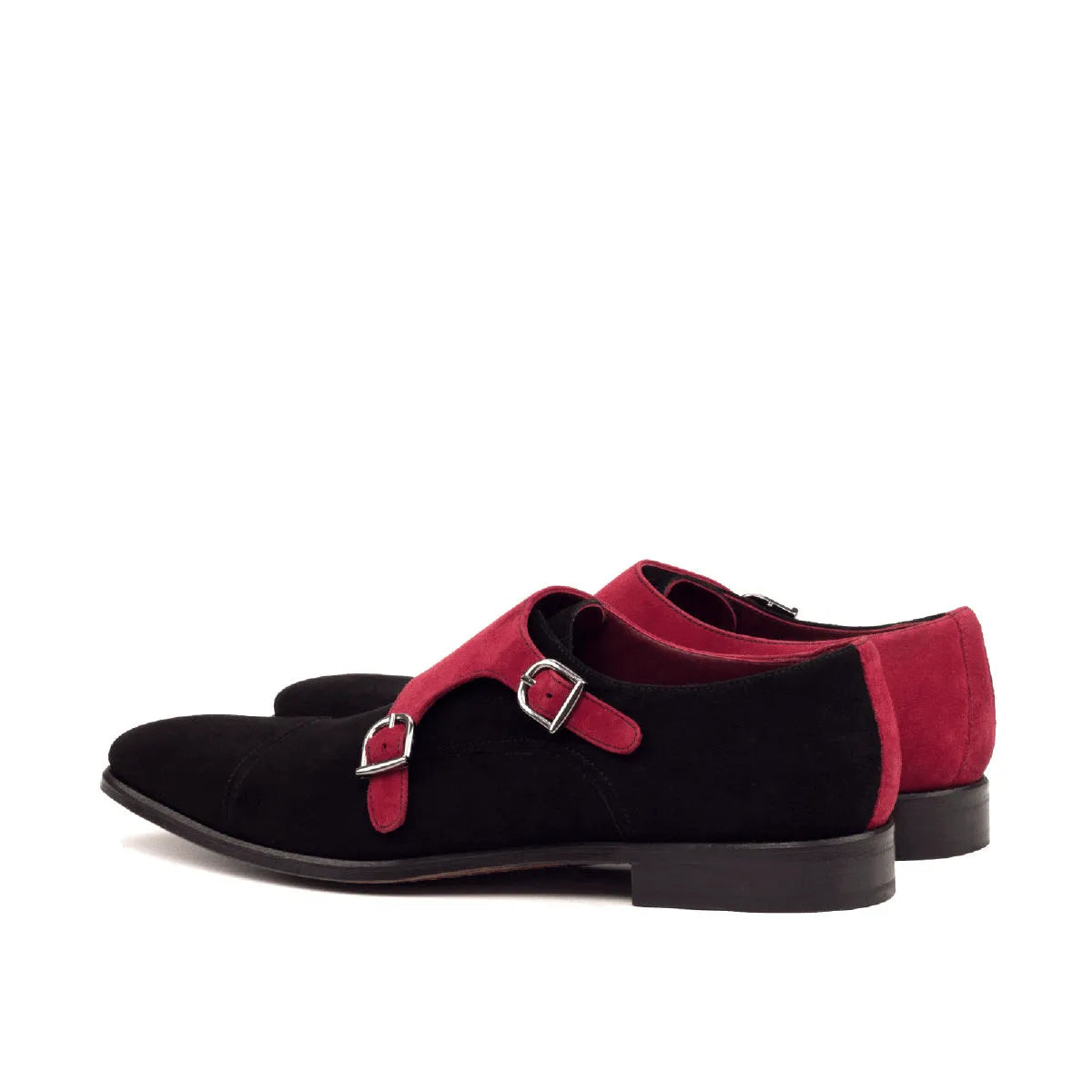 Black and red suede Aias Double Monk strap shoes for stylish formal footwear