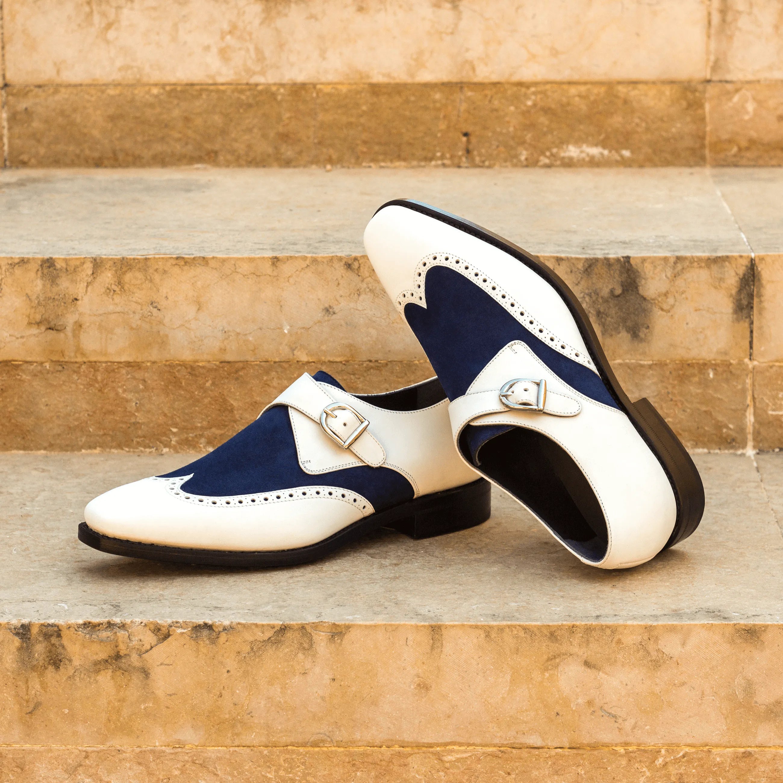 Two-toned leather Aja Single Monk shoes featuring a sophisticated monk strap design