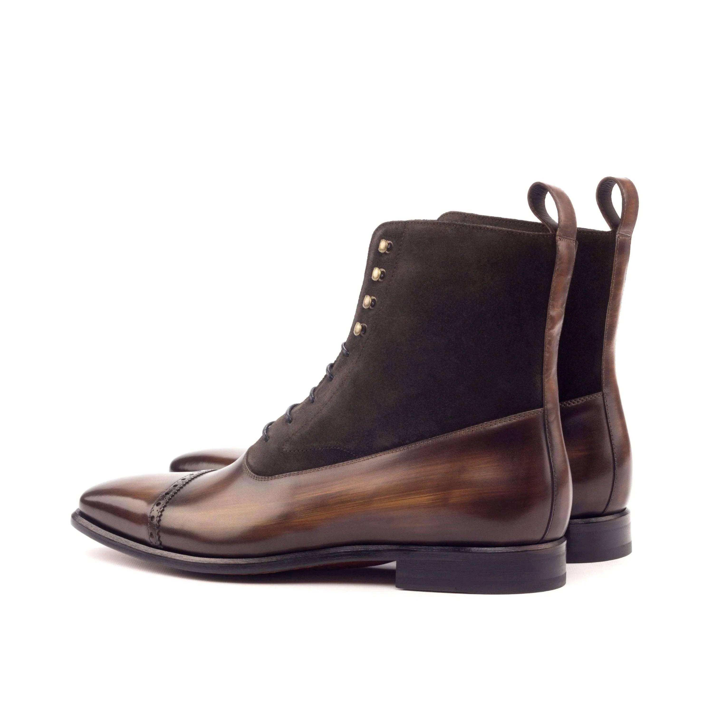 Brown leather and suede Capone Balmoral Patina Boots showcasing elegant craftsmanship