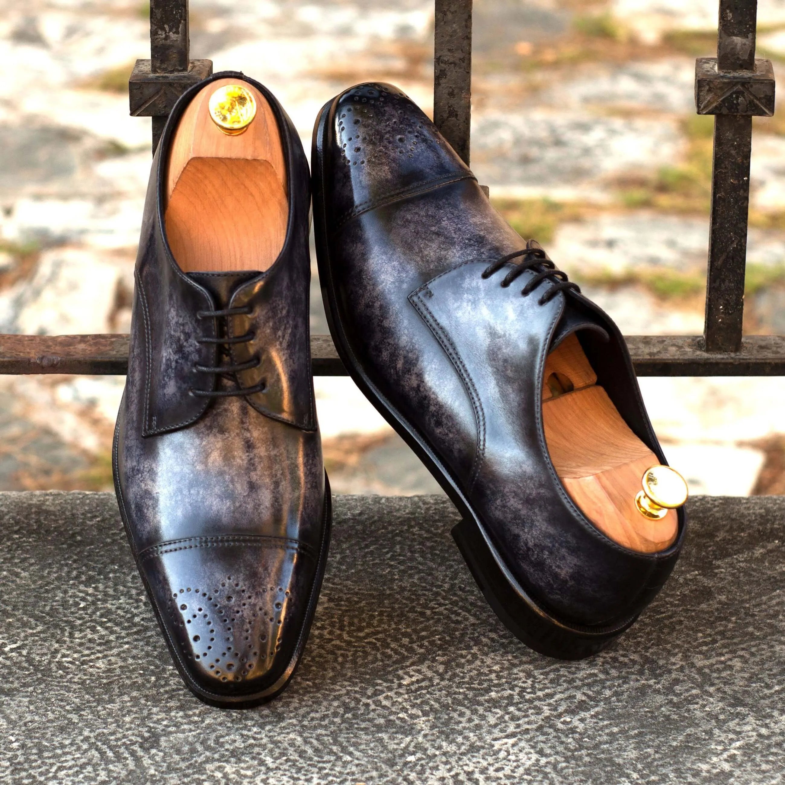 Gray leather AL94 Patina Derby shoes showcasing elegant craftsmanship and style