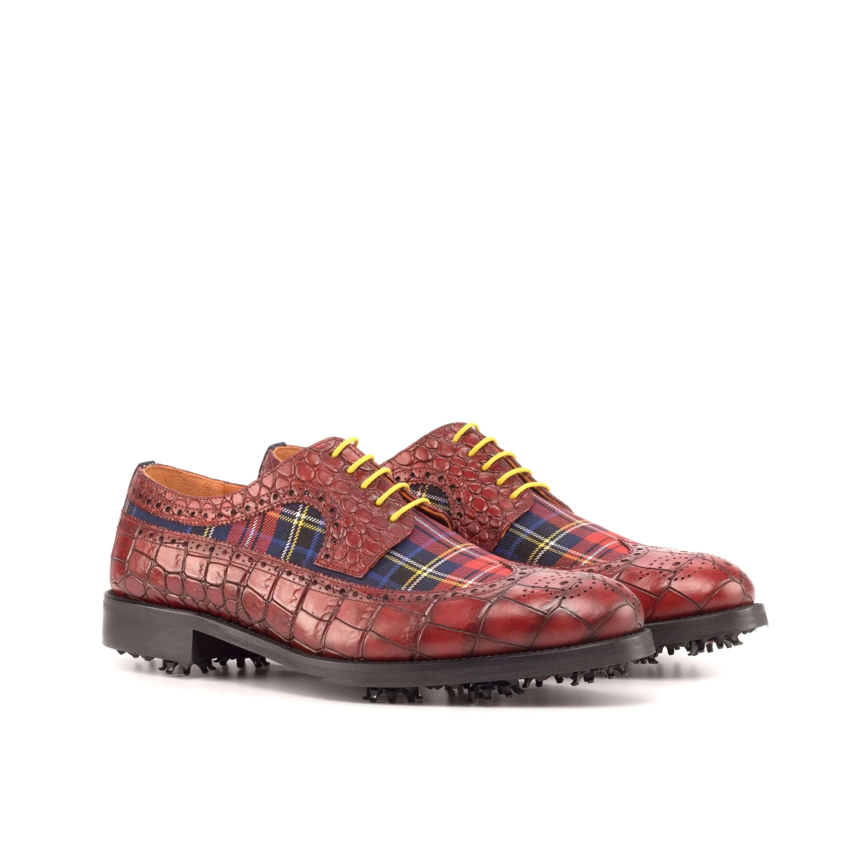 Red and plaid Aldorado Longwing Blucher golf shoes for stylish performance on the course