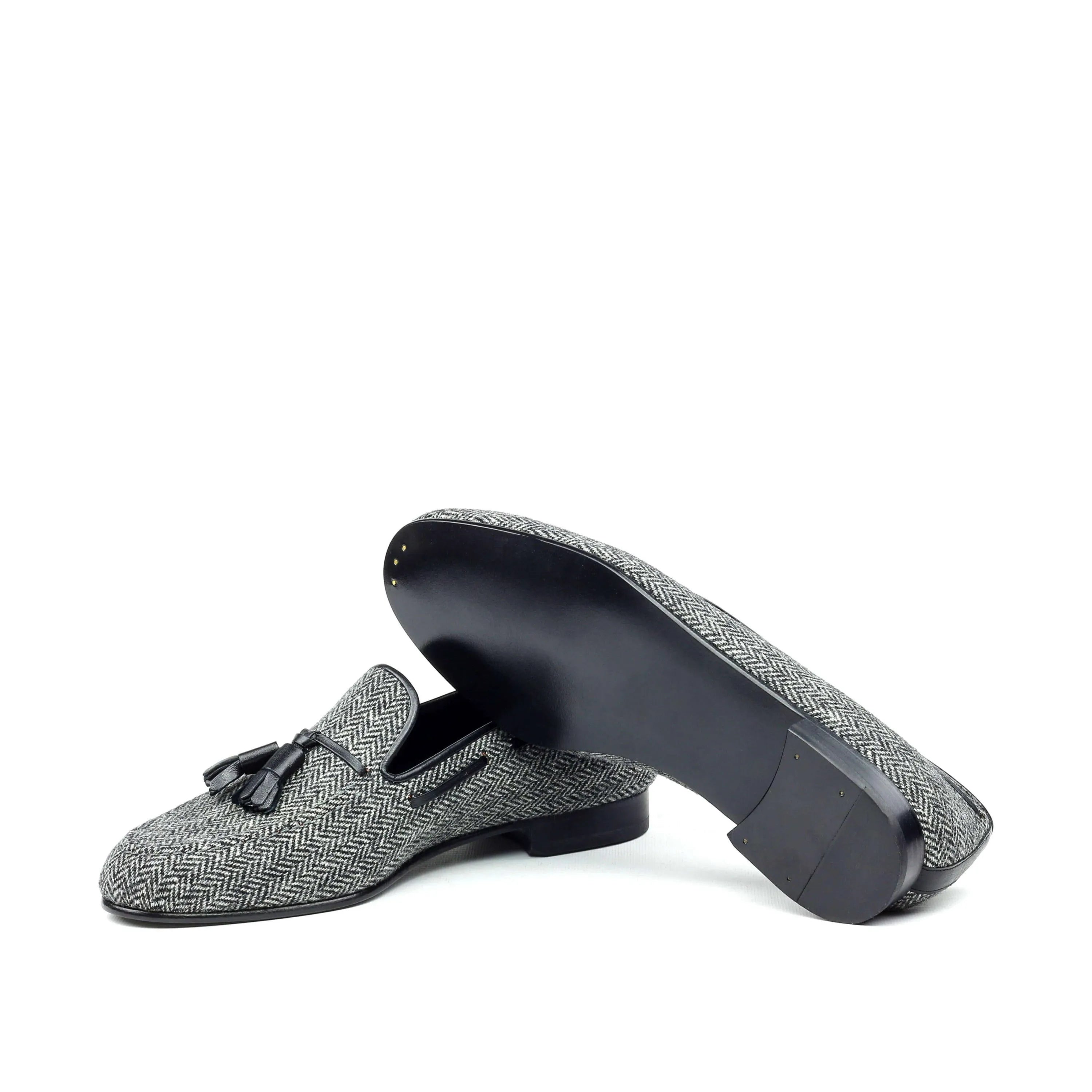 Gray Herringbone Tassel Loafers from the Alexander Loafers II collection featuring classic toe shape