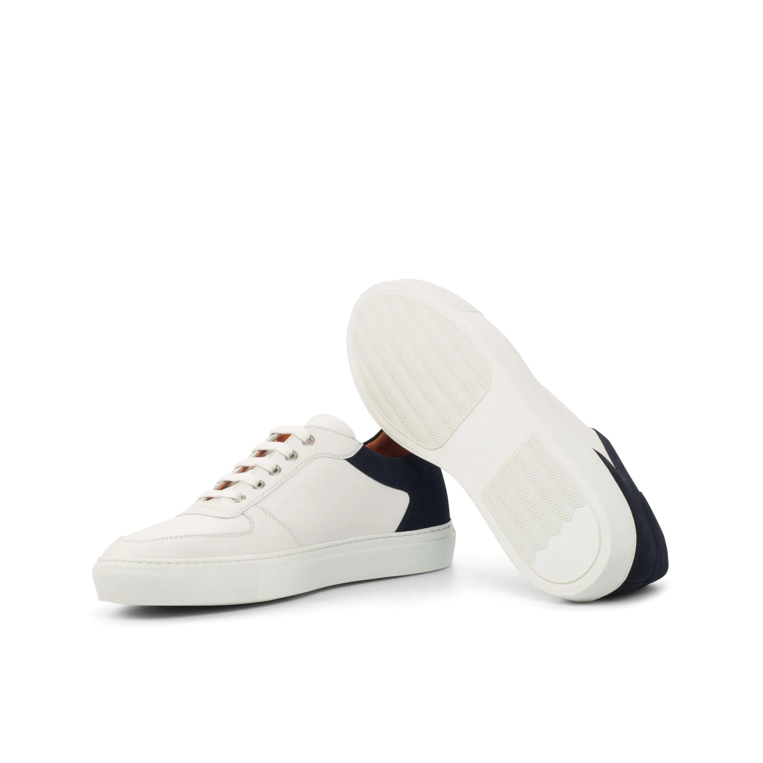 White and navy leather Alin Low Top Sneaker II, luxury bespoke shoes for men