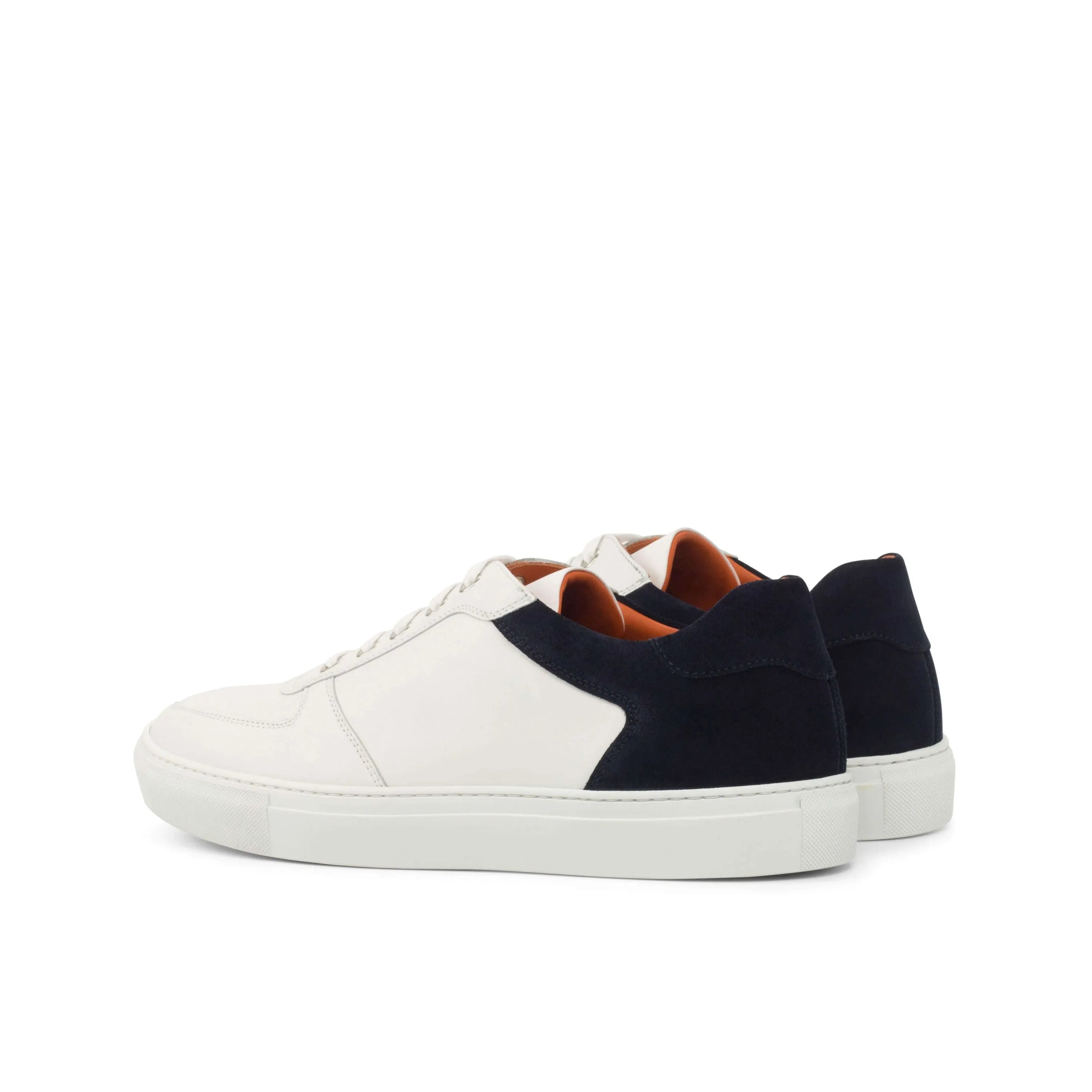 Alin Low Top Sneaker in white and navy leather, luxury bespoke trainer sneakers for men
