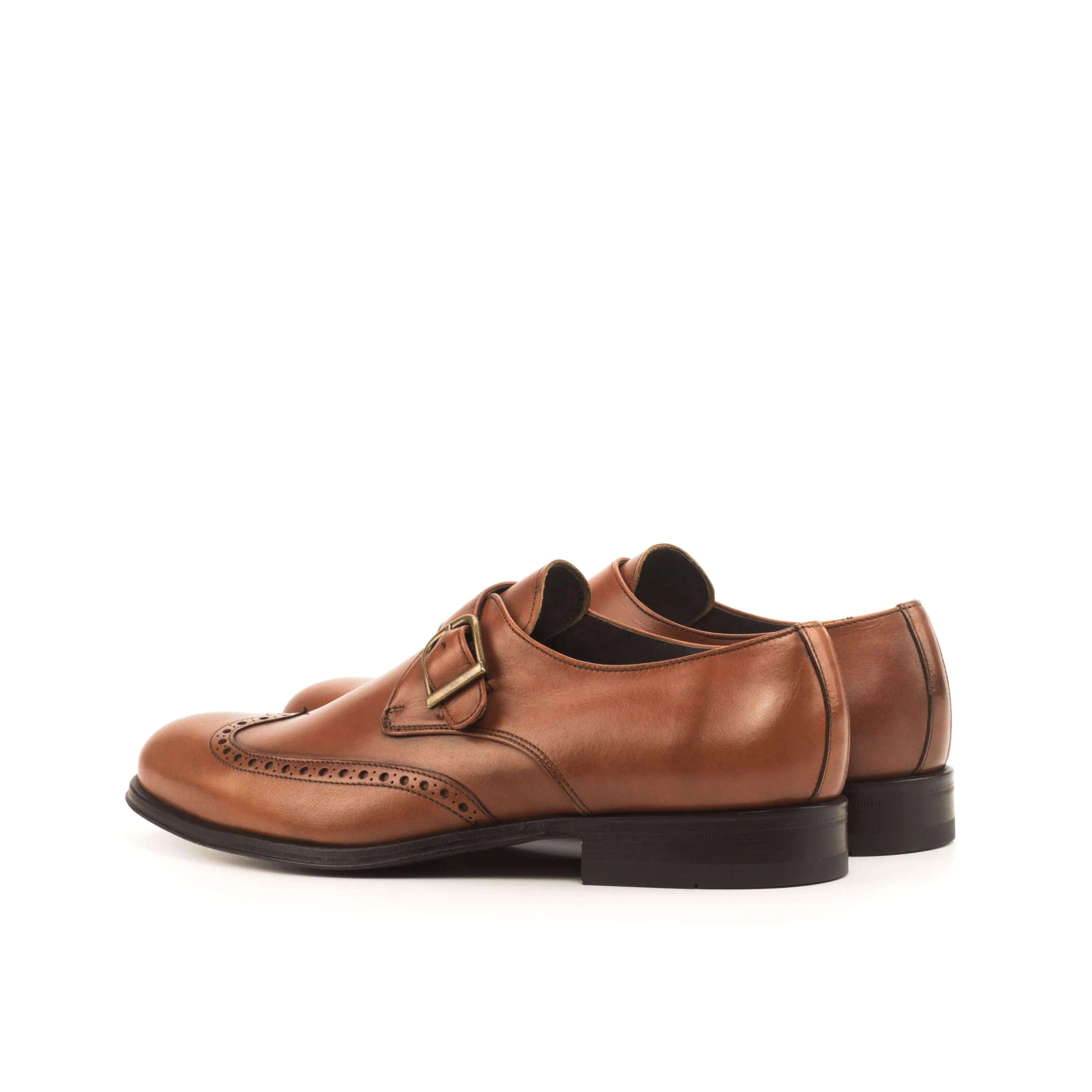 Brown leather Alo Single Monk Shoes II featuring a rounded toe design
