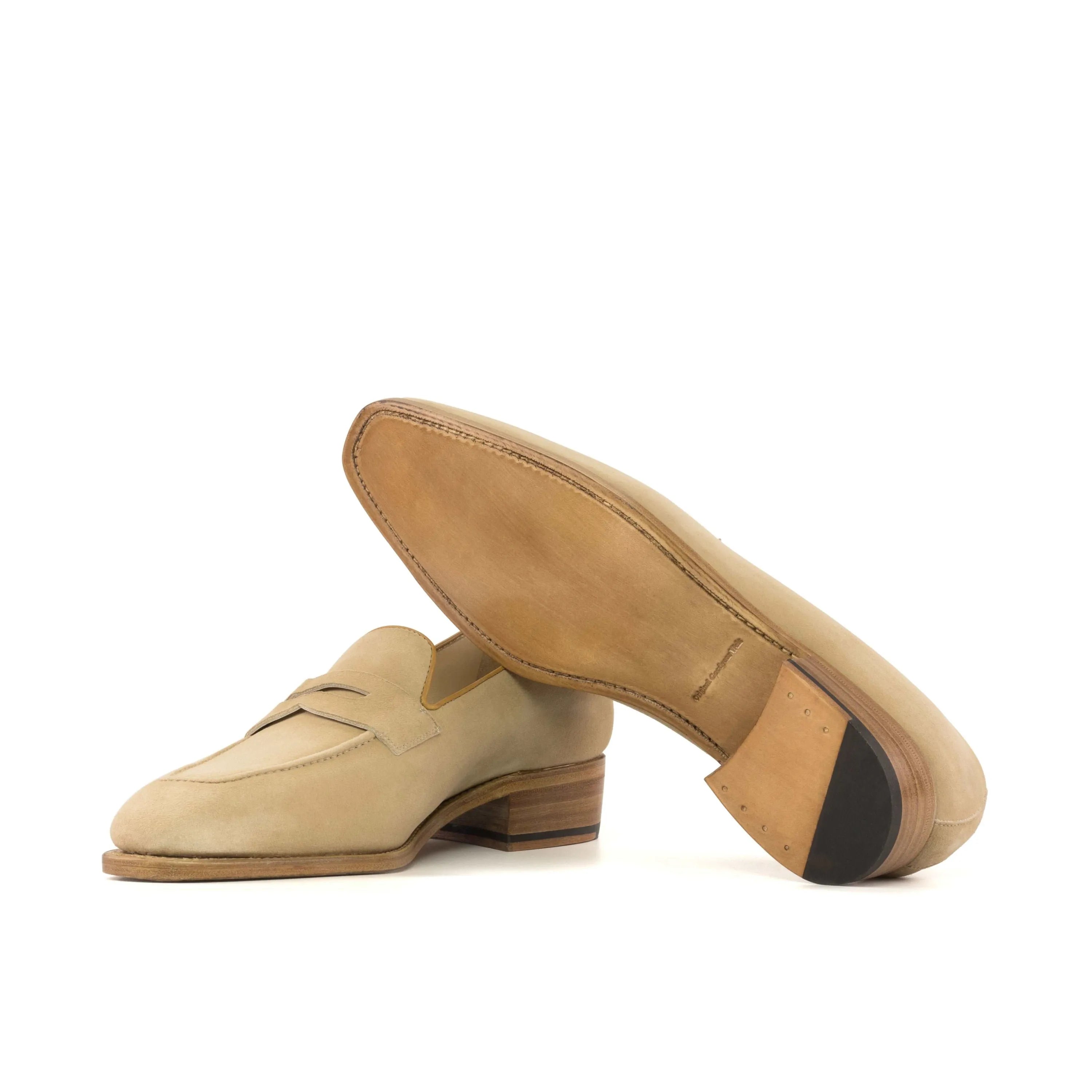 Beige leather Alonzo Loafers II with chisel toe, luxury bespoke shoes for men