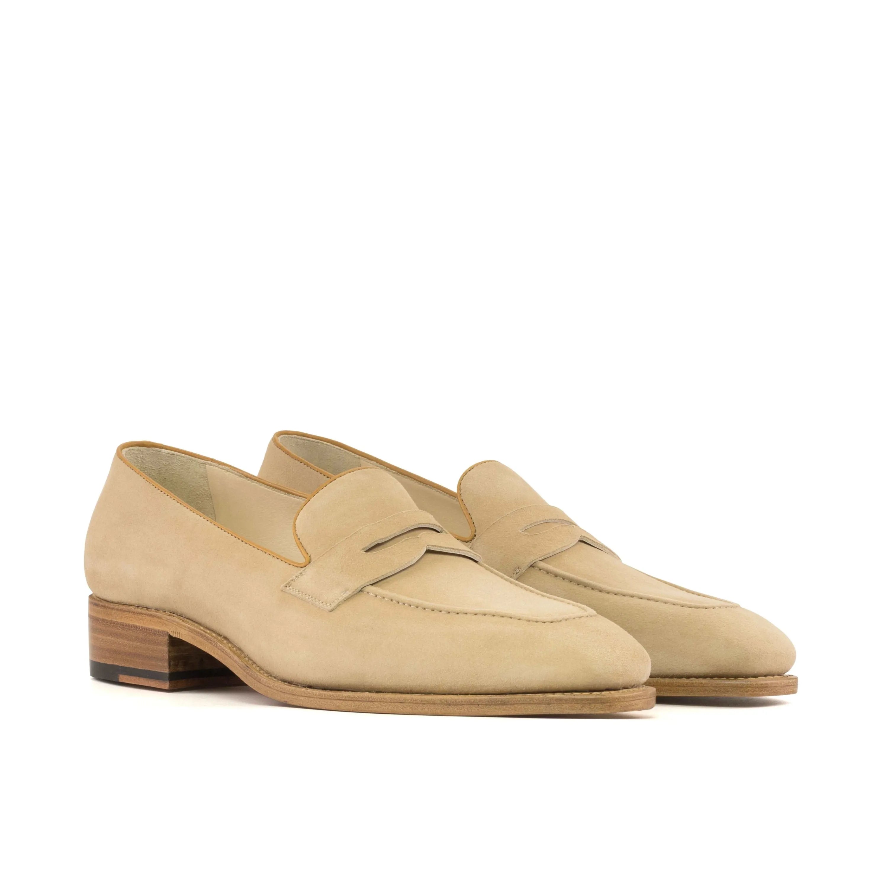 Beige leather Alonzo Loafers, a luxury bespoke shoe for discerning gentlemen