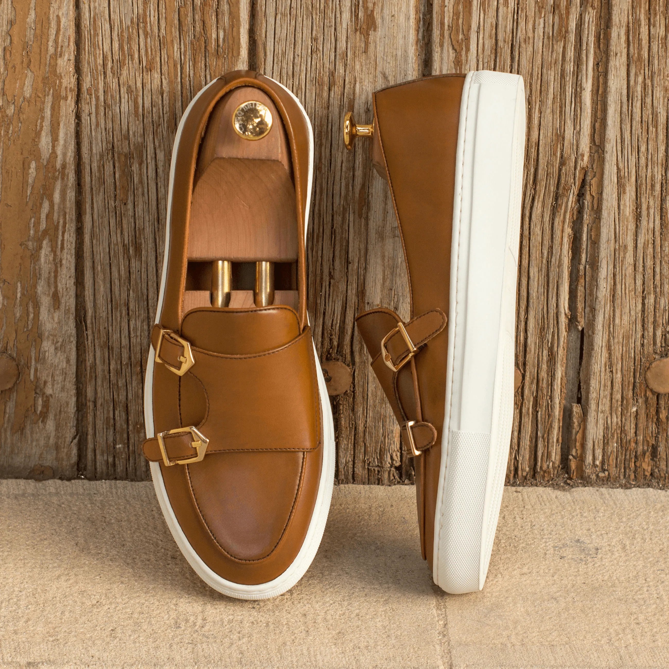 Brown leather Alriva Monk Sneaker II featuring stylish monk strap design