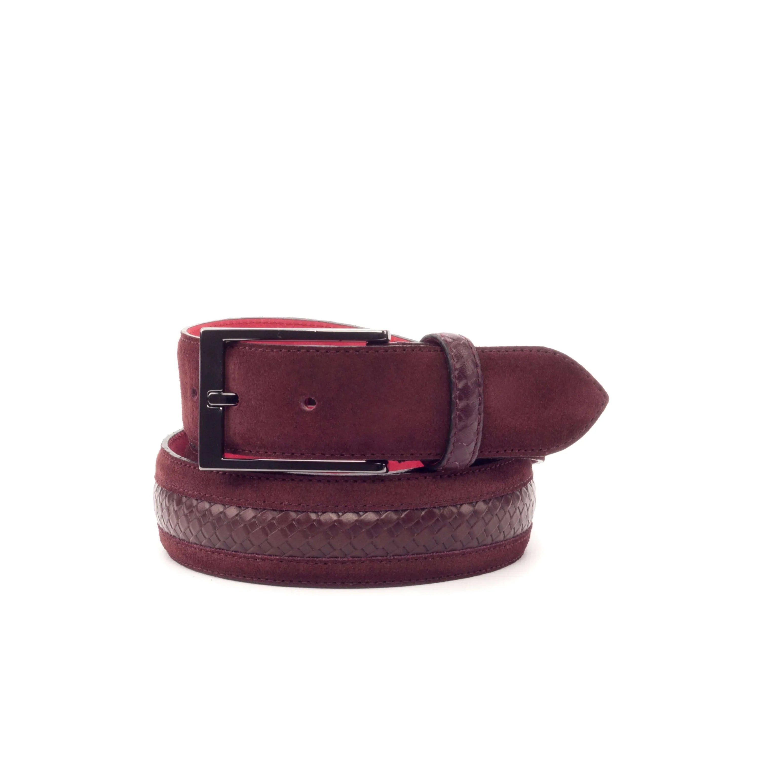 Burgundy leather Amit Venice Belt featuring a sleek black buckle for stylish appeal