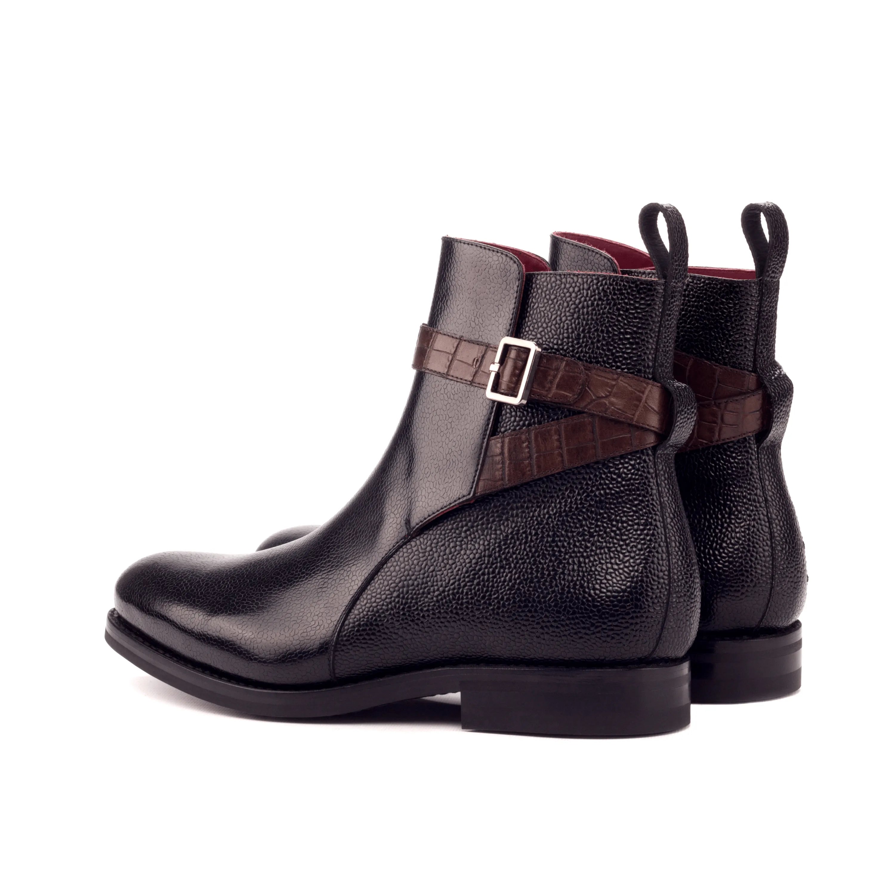Black leather Anastasio Jodhpur Boots with brown crocodile strap for stylish footwear