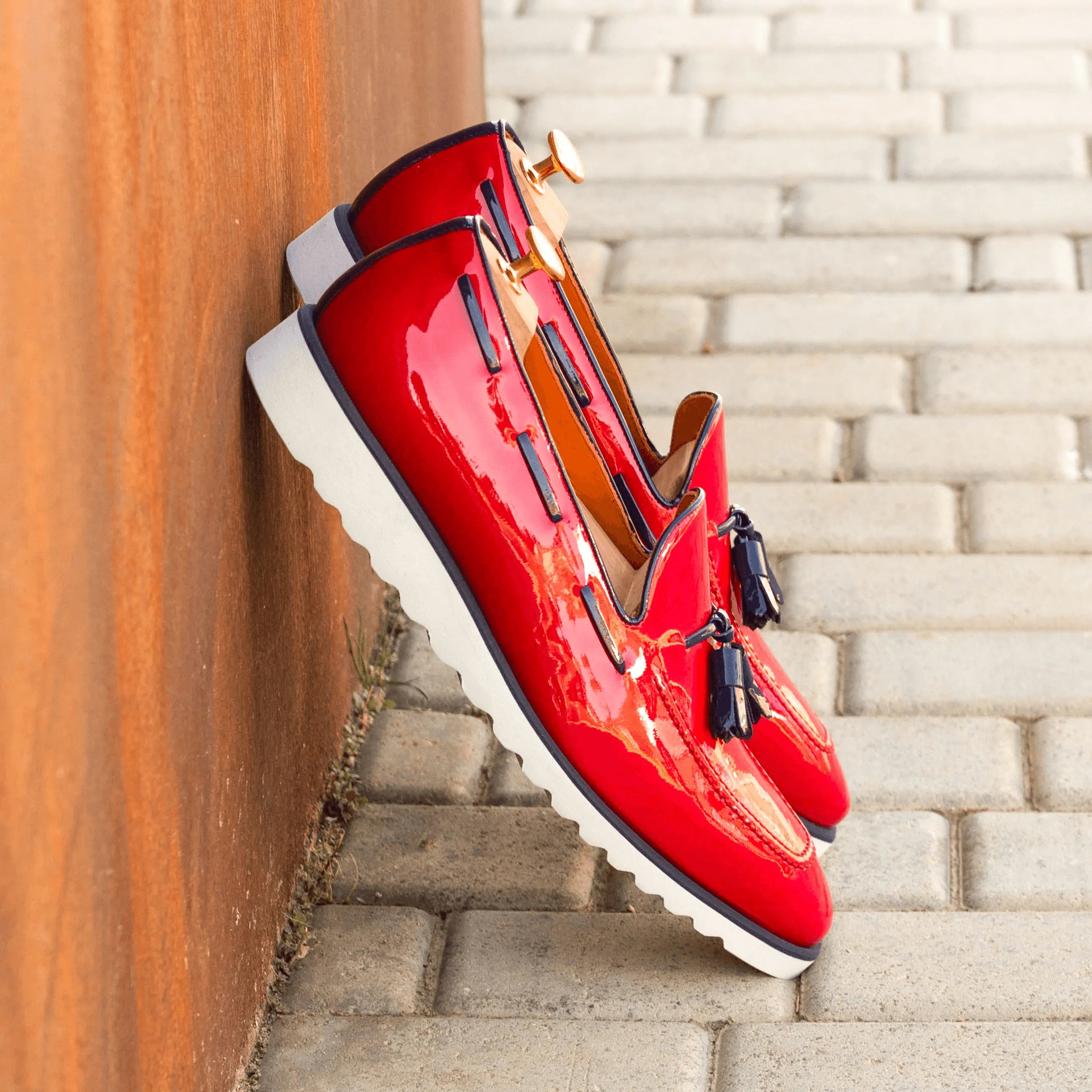 Shiny red Antonio Loafers, luxury bespoke shoes for men, perfect for executives