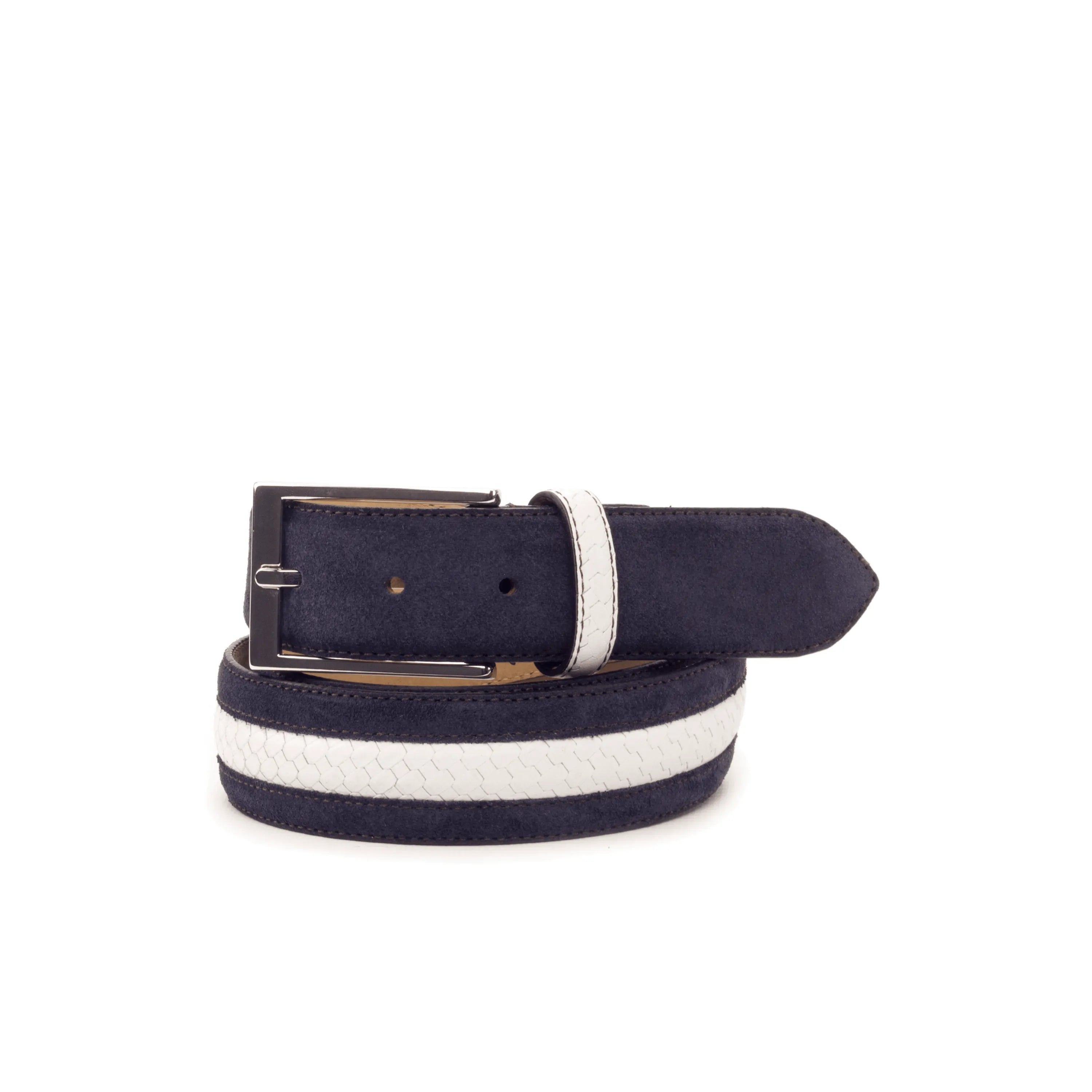 Navy and white striped Anza Venice Belt II, a stylish accessory for elegant outfits