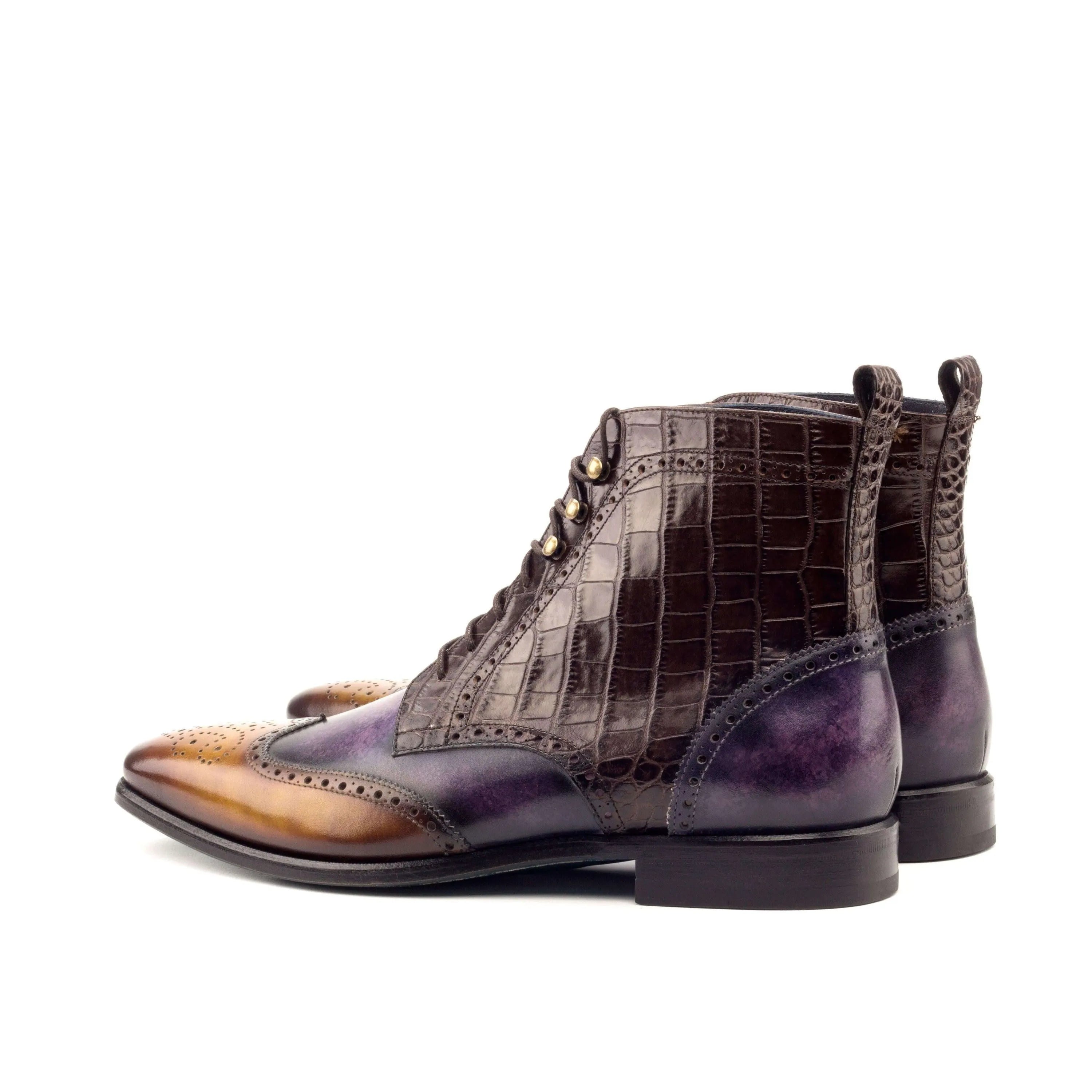 Brown and purple Arah Military Brogue Boots II, stylish military brogue boots