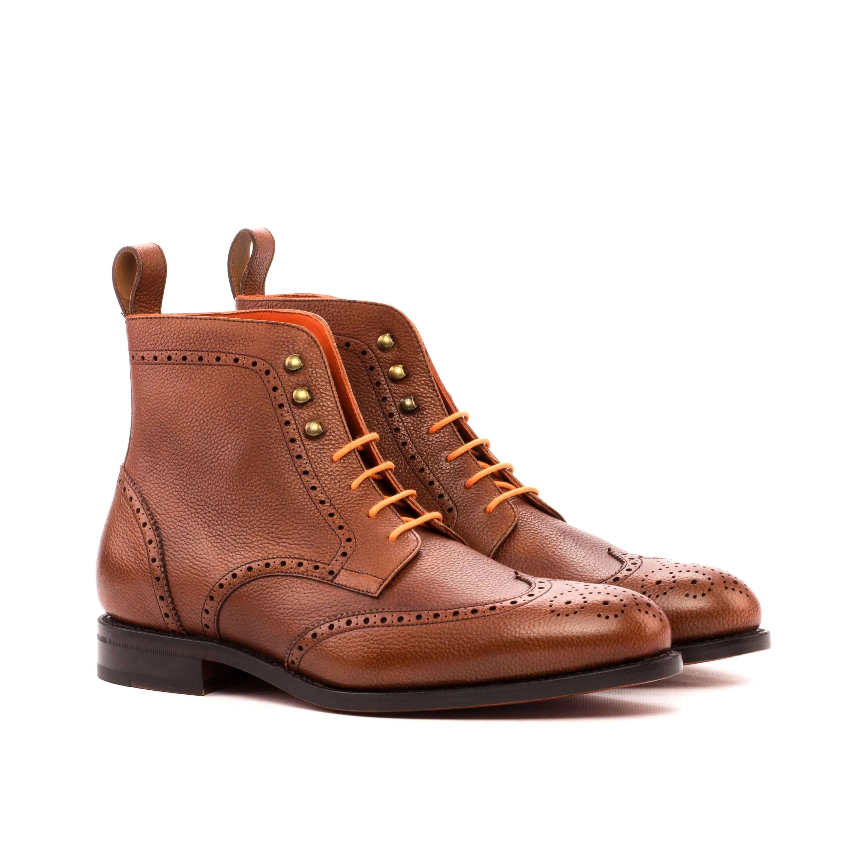 Brown leather Aram Military Brogue Boots II featuring classic wingtip design