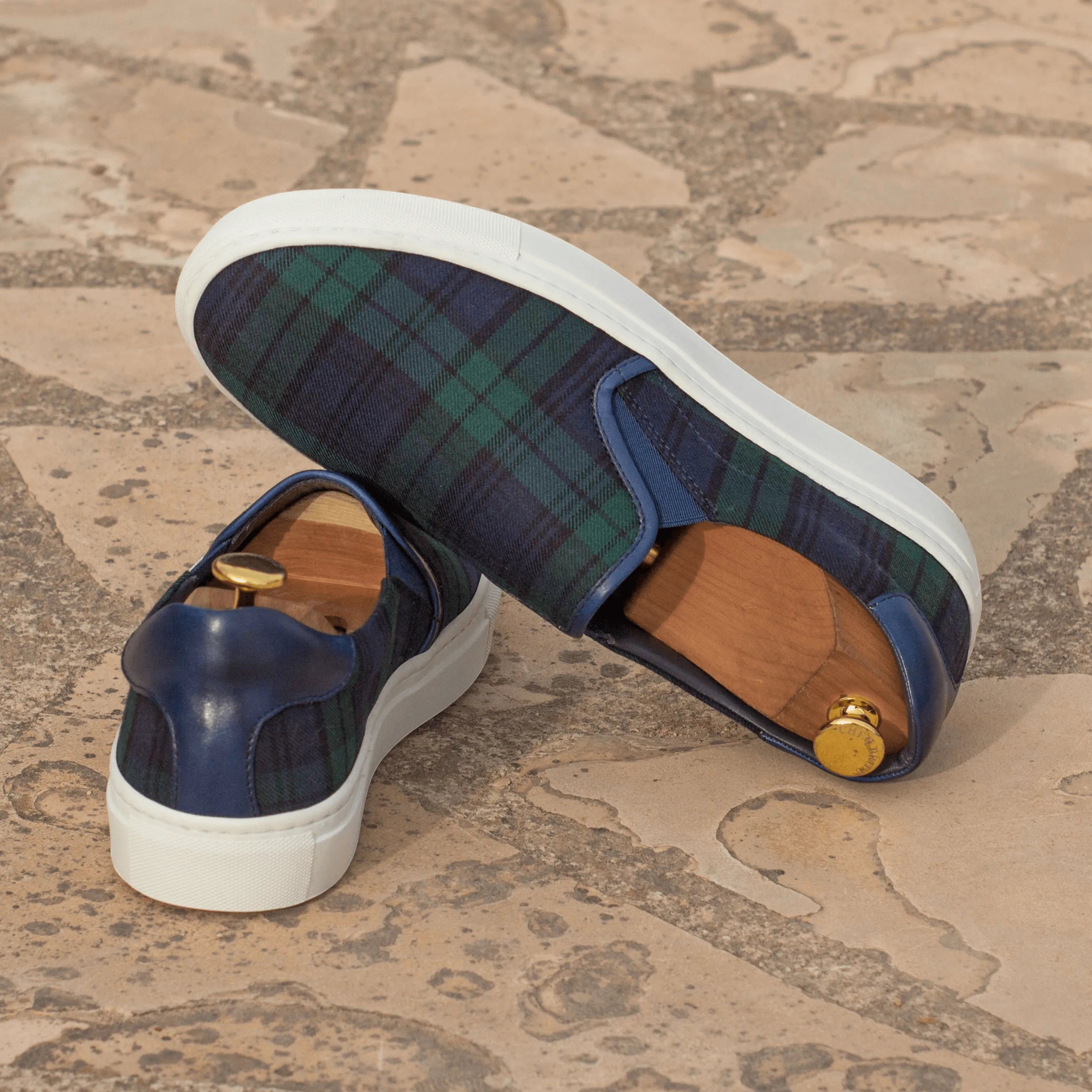 Plaid slip-on sneakers from Askook Slip, luxury bespoke shoes for men