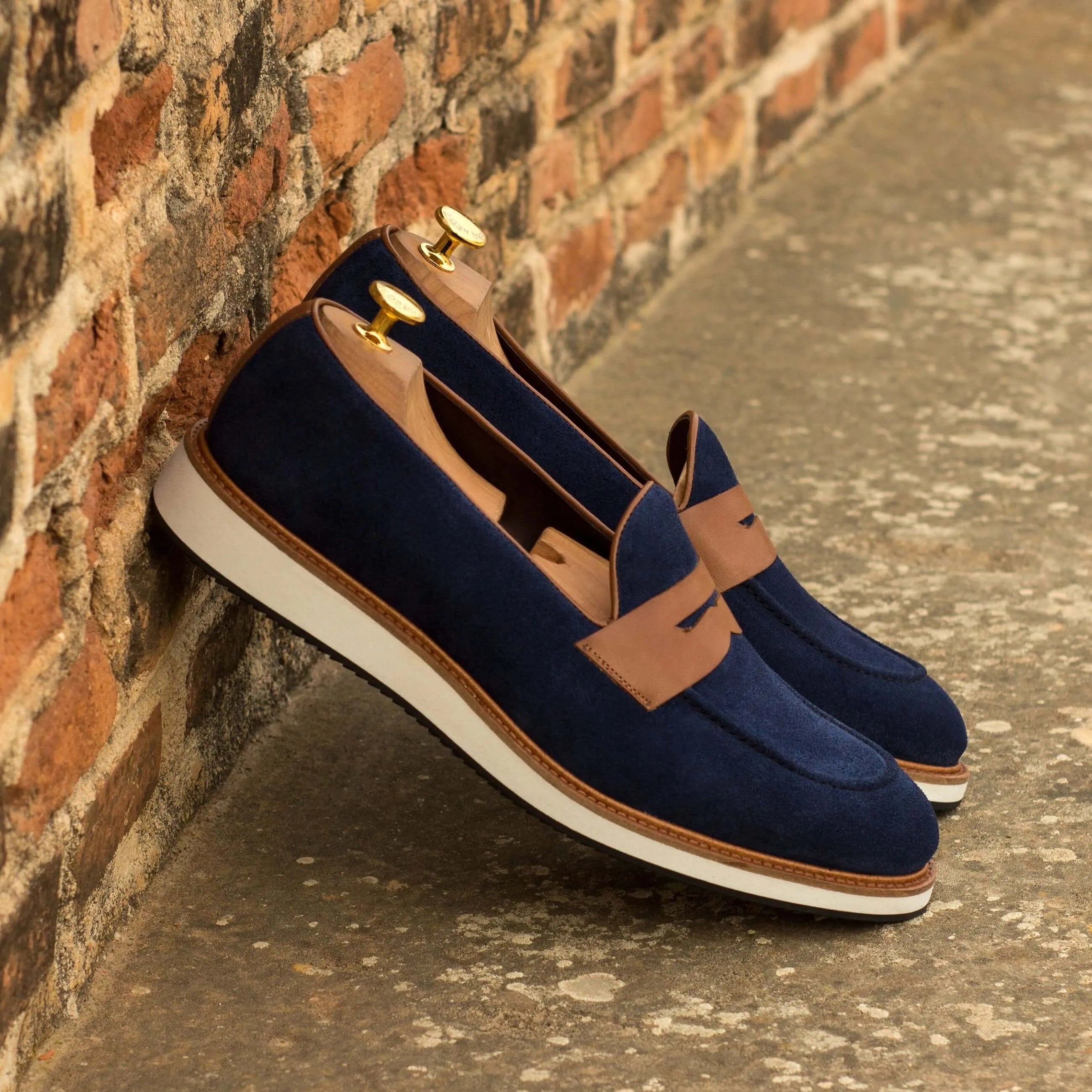Blue suede AZ05 loafers, a perfect choice in luxury bespoke shoes for men